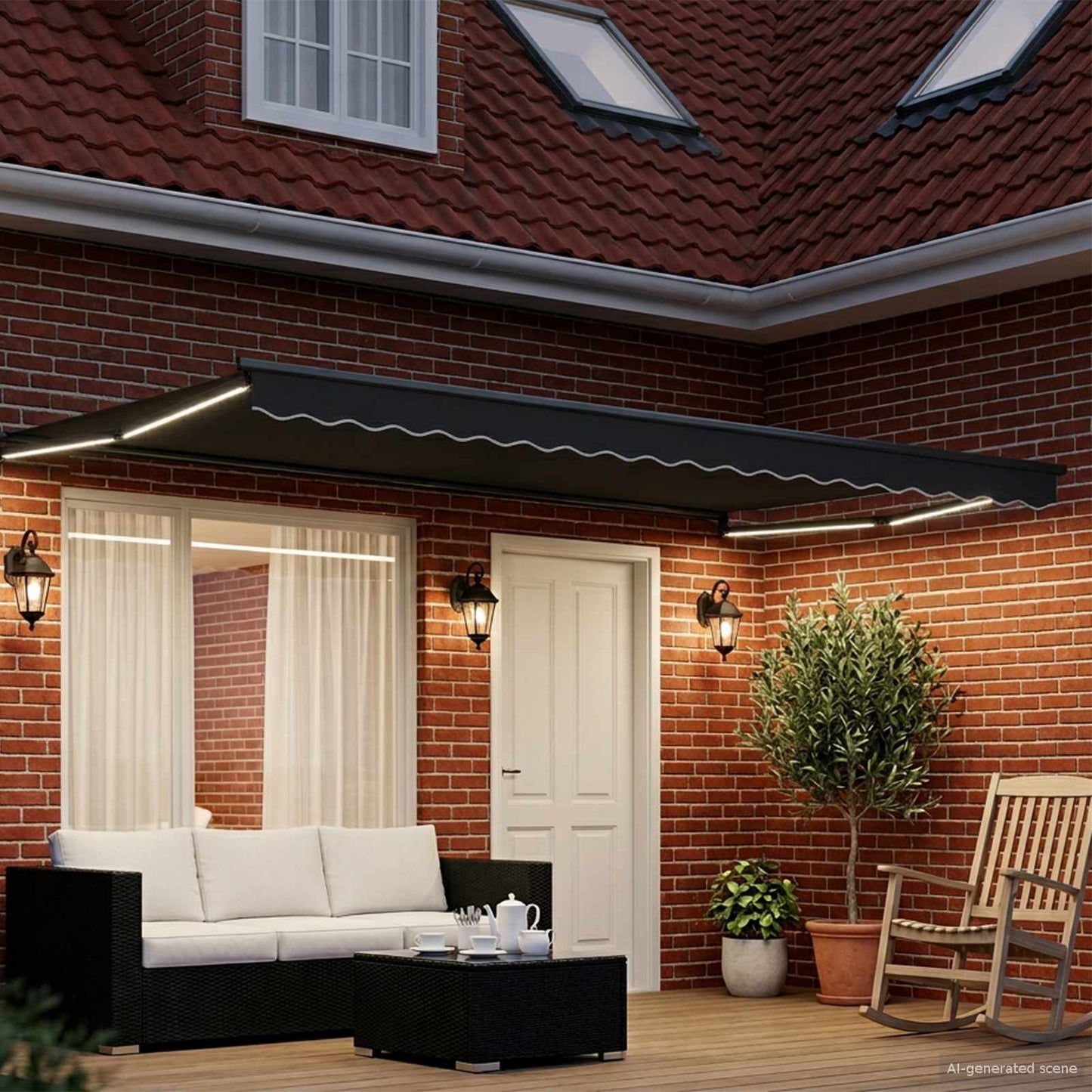 Manuelle Gelenkarmmarkise mit LEDs Anthrazit 4,5 × 3 m