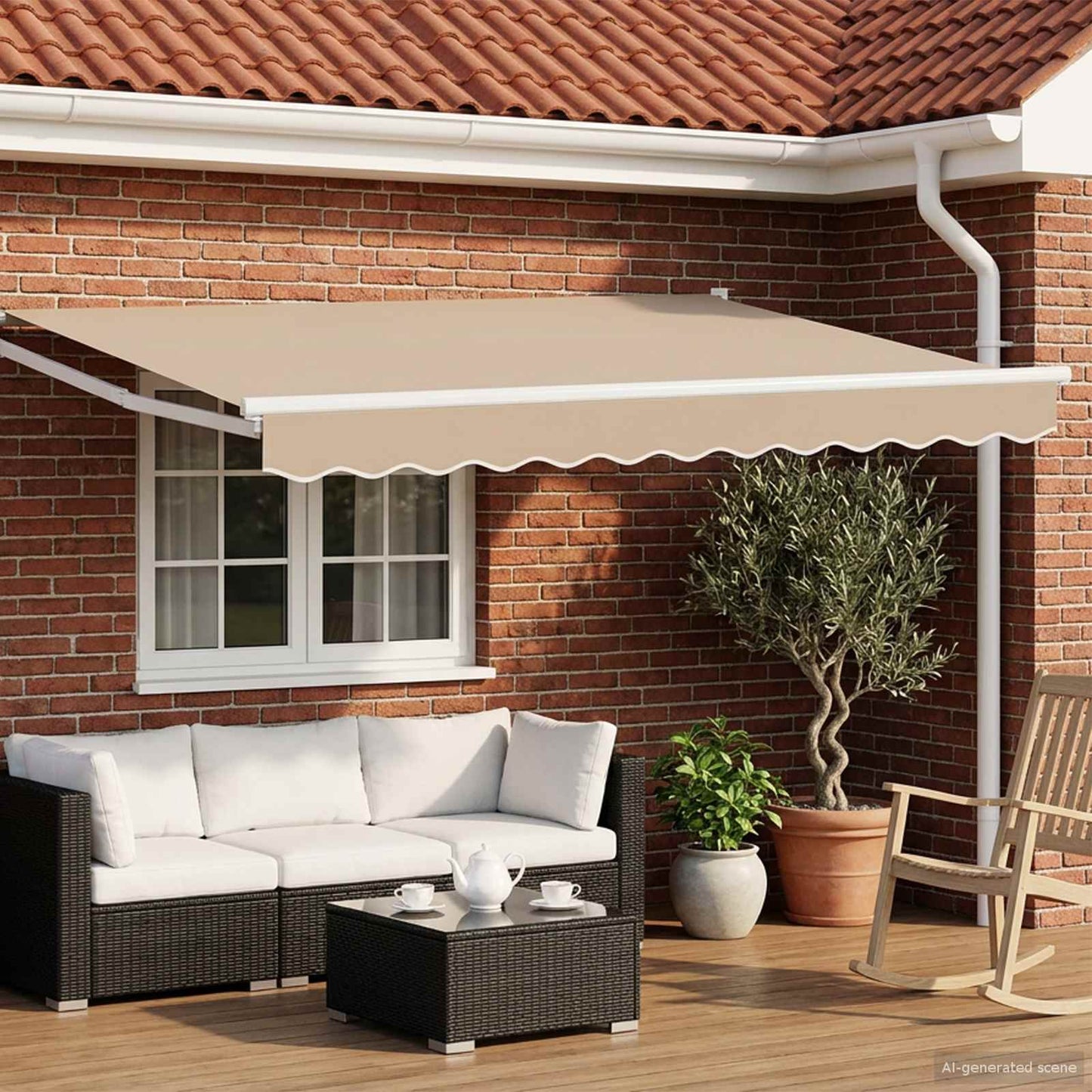 Elektrische ausziehbare Markise Beige und Weiß 3,5 x 2,5 m