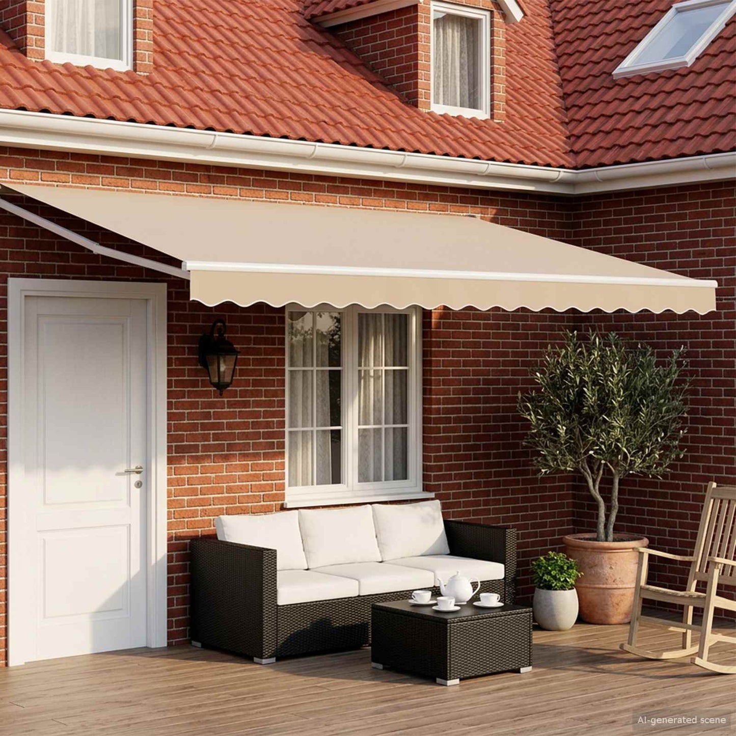 Elektrische ausziehbare Markise Beige und Weiß 4 x 3 m