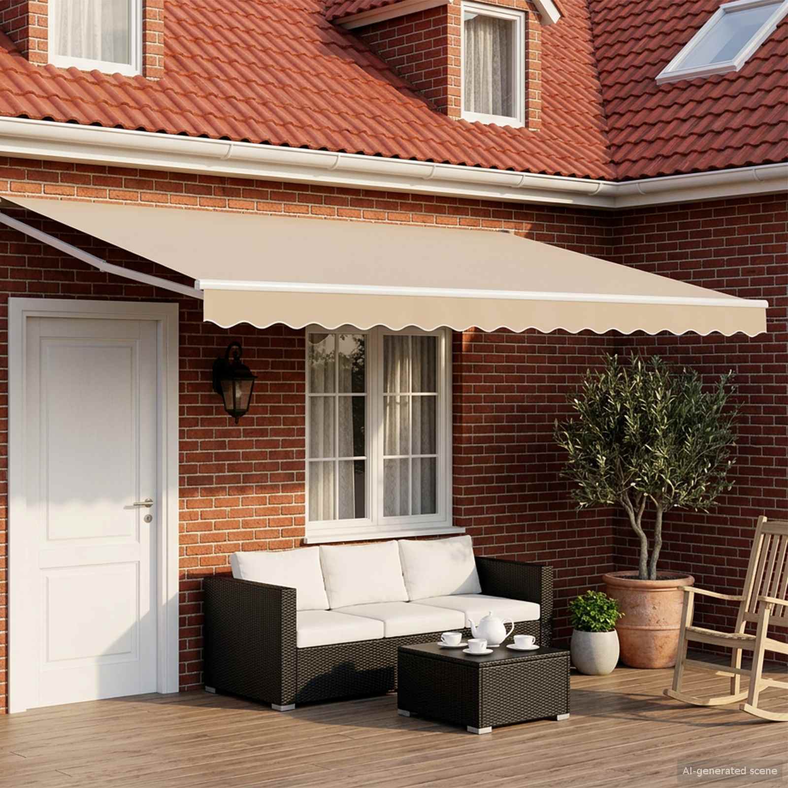 Elektrische ausziehbare Markise Beige und Weiß 4 x 3 m