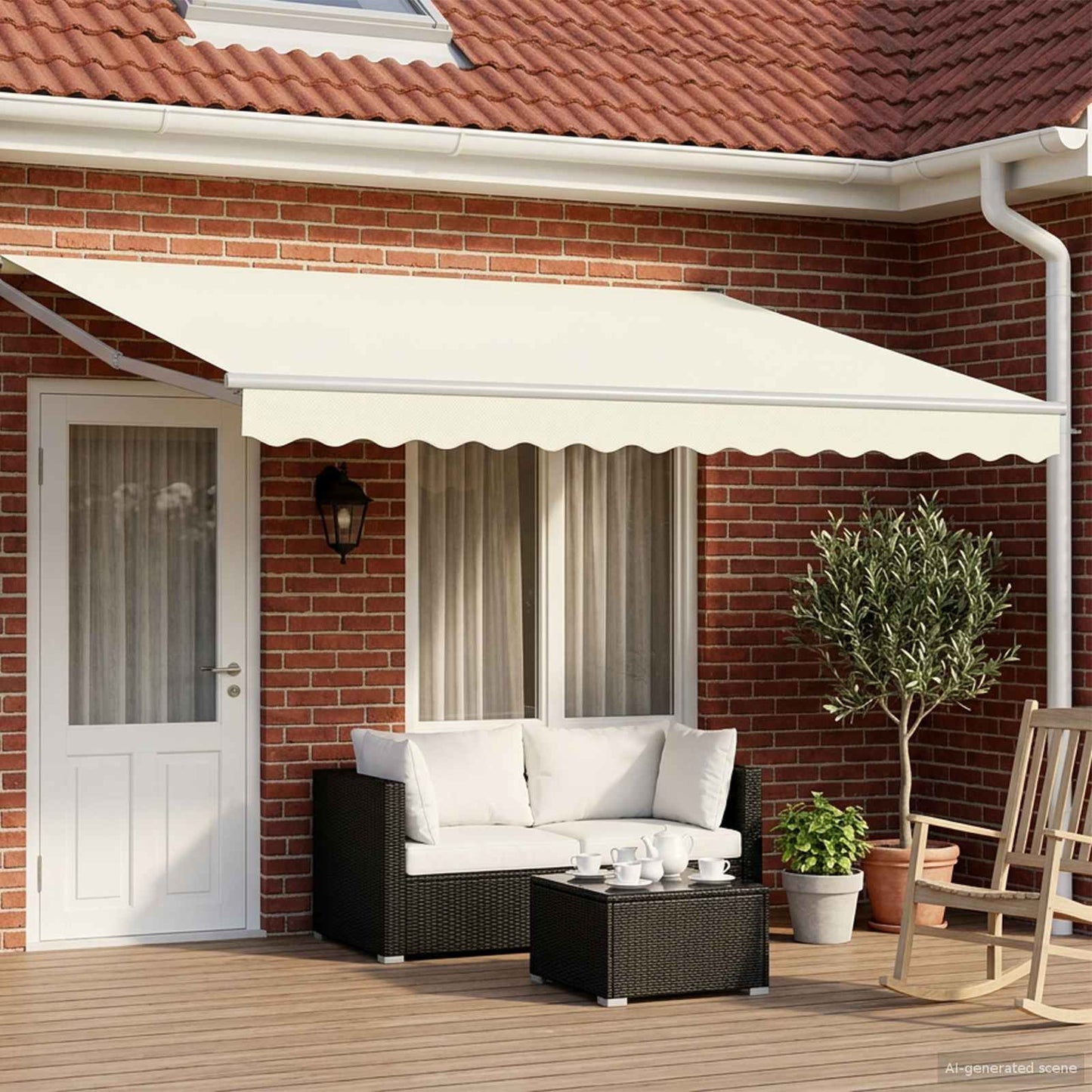 Elektrische ausziehbare Markise Creme und Weiß 4,5 × 3 m