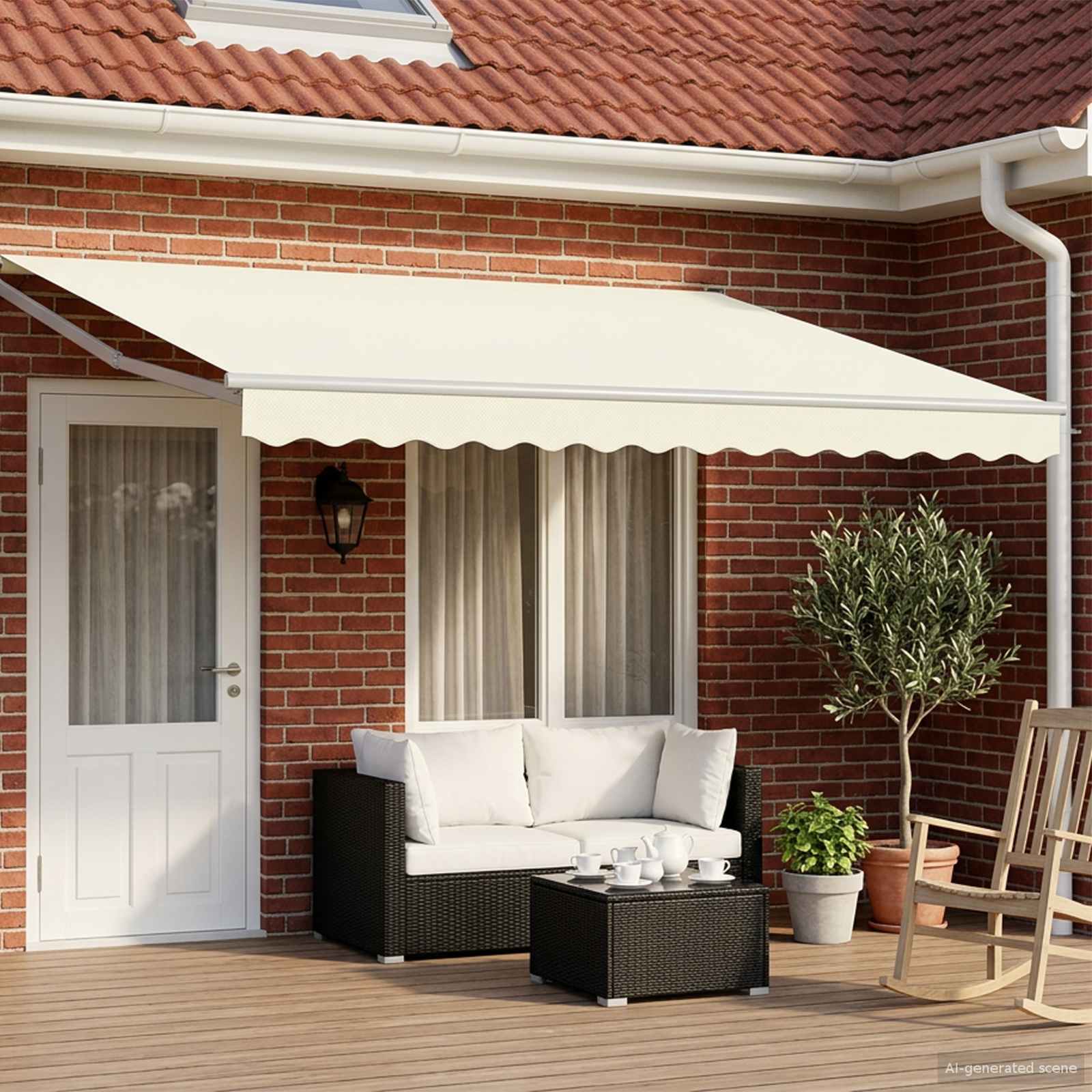 Elektrische ausziehbare Markise Creme und Weiß 4,5 × 3 m