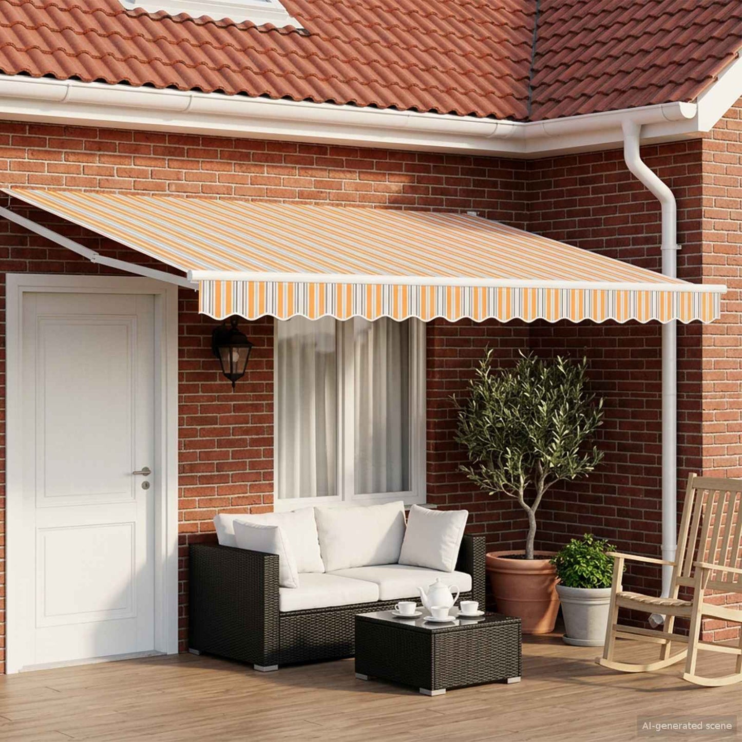 Elektrische ausziehbare Markise Grau, Orange, Weiß 4,5 × 3 m