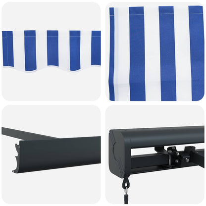 Ausziehbare Markise Blau und Weiß 400 x 300 cm Leinen und Aluminium