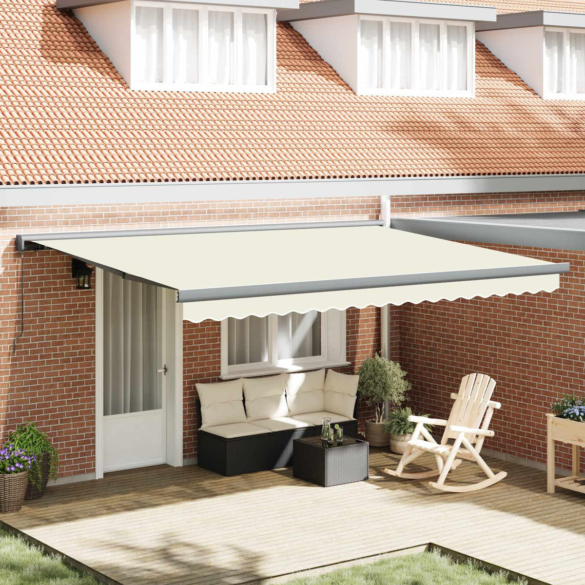 Ausziehbare Markise 400 x 300 cm Leinen und Aluminium Creme und Grau