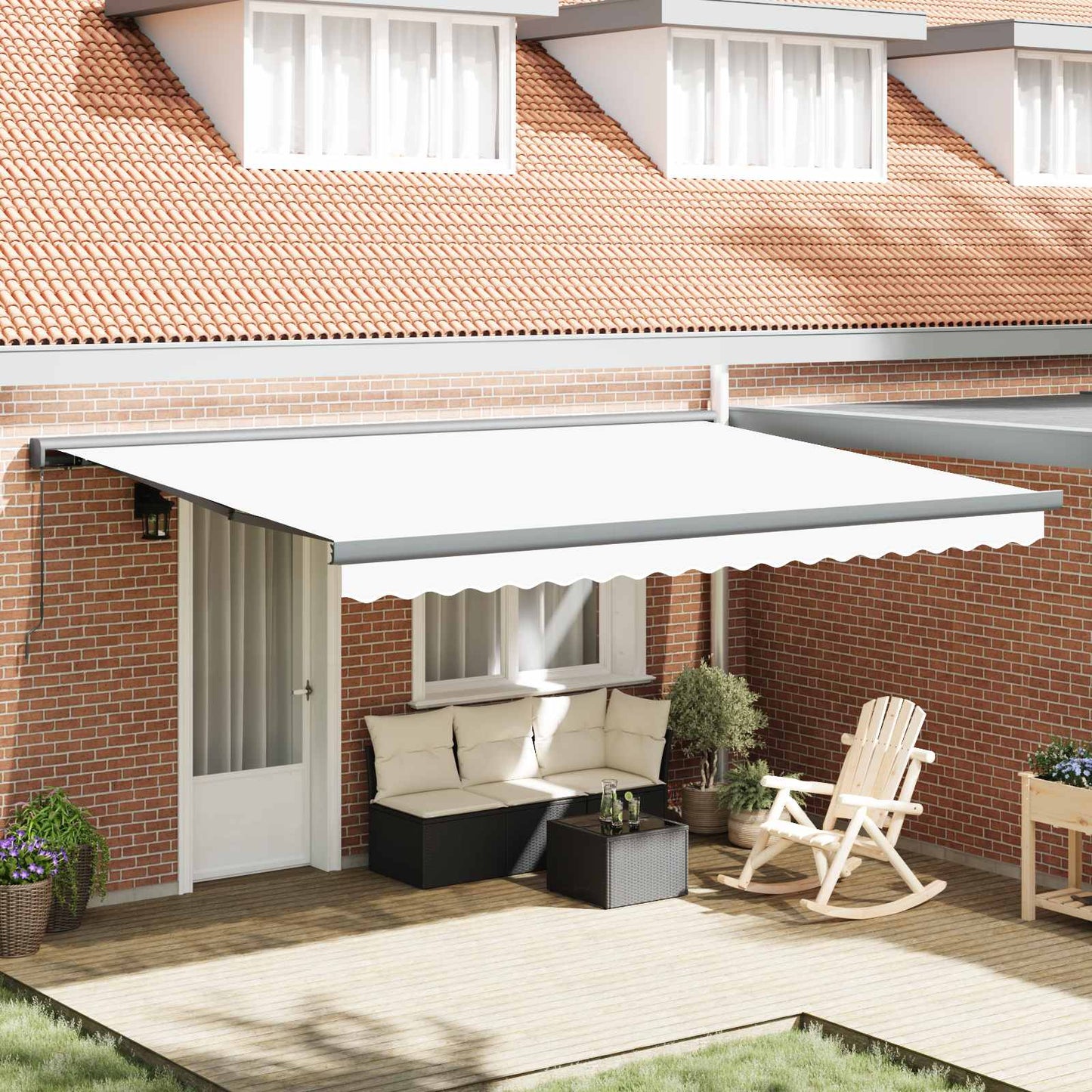 Einziehbare Markise Weiß 4 x 3 m Leinen und Aluminium