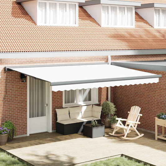 Einziehbare Markise Weiß 4 x 3 m Leinen und Aluminium
