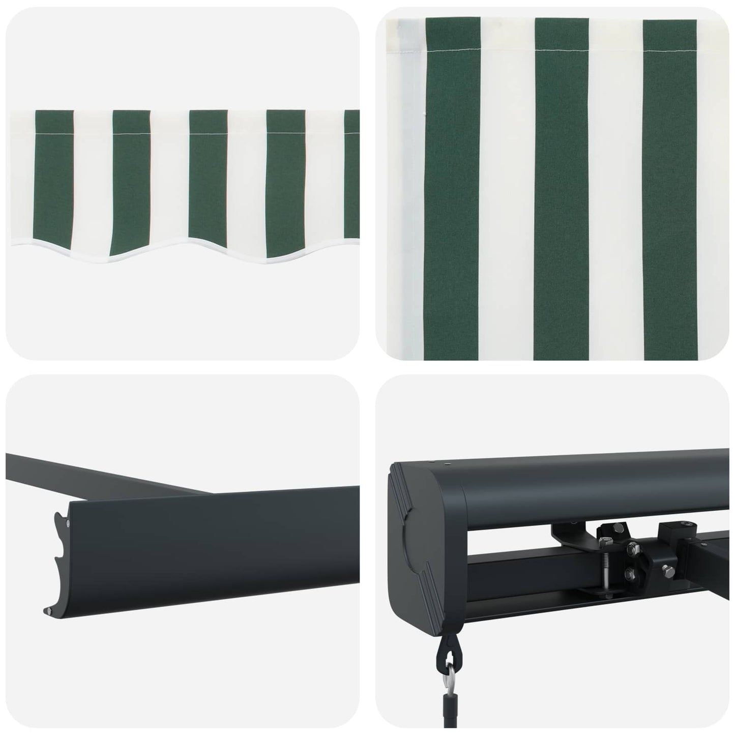 Einziehbare Markise Grün und Weiß 4 x 3 m Leinen und Aluminium