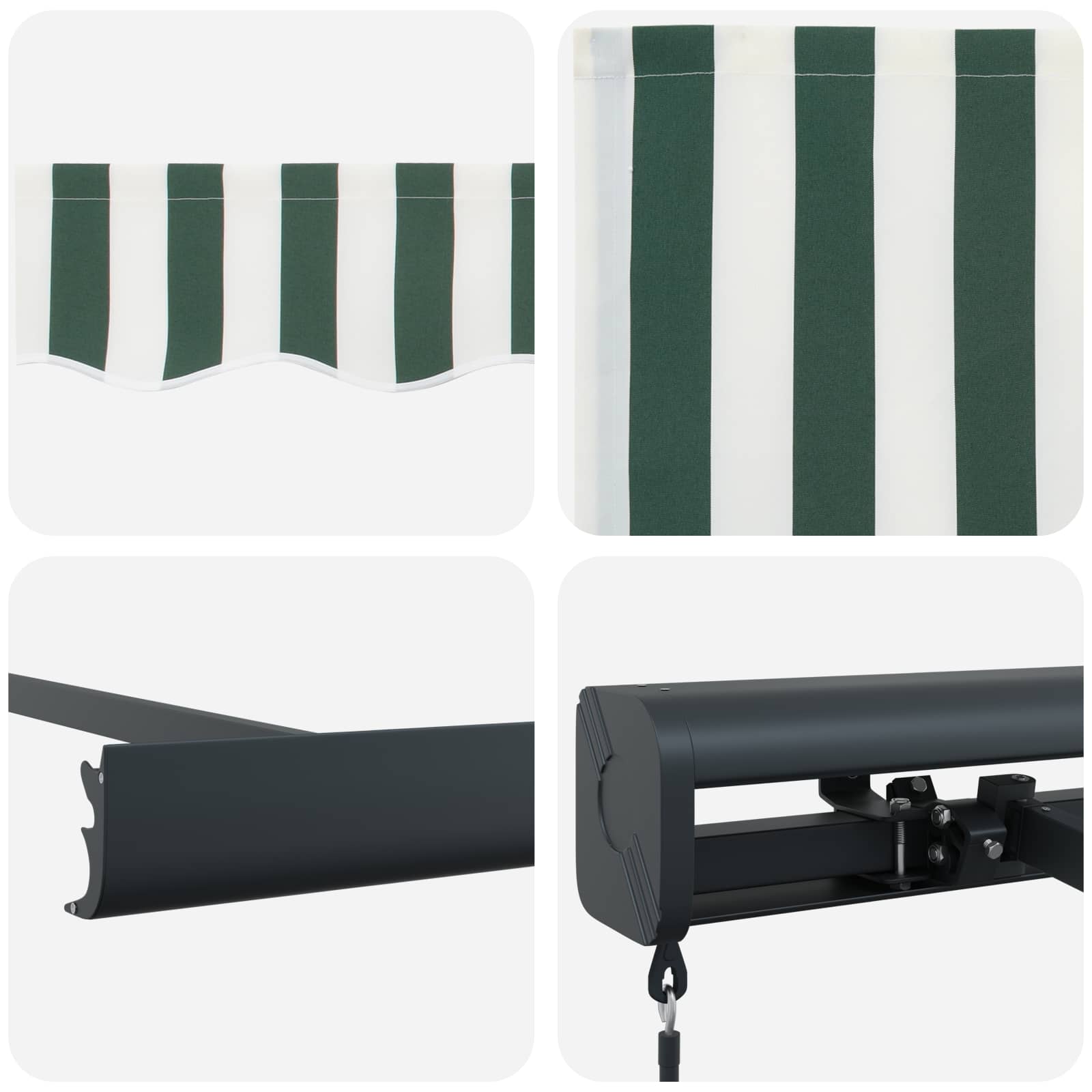 Einziehbare Markise Grün und Weiß 4 x 3 m Leinen und Aluminium