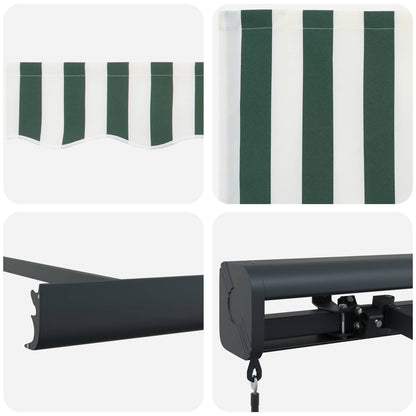 Einziehbare Markise Grün und Weiß 4 x 3 m Leinen und Aluminium
