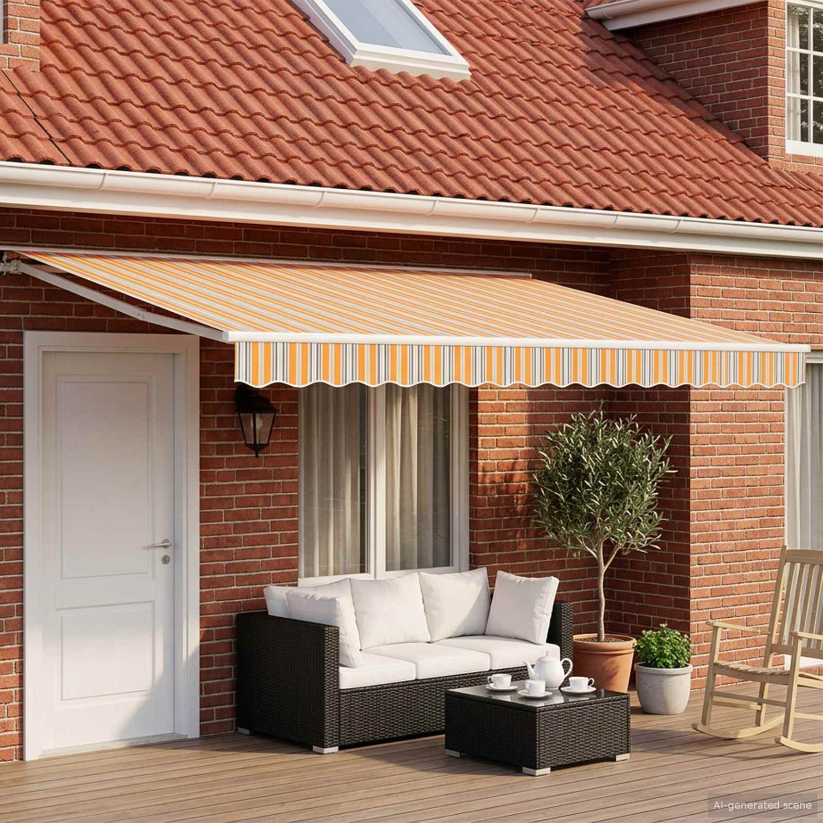 Manuell einziehbare Markise Orange, Grau, Blau, Weiß 4,5 × 3 m