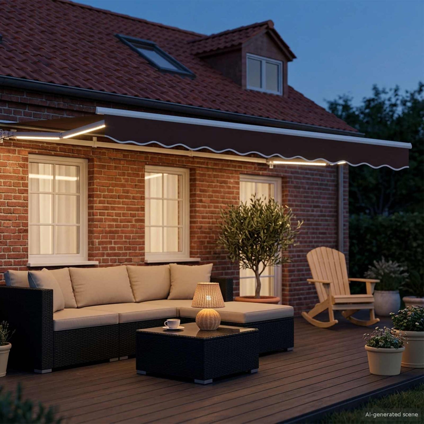Manueller Markisenrahmen mit LEDs Braun und Weiß 2,5 x 2 m