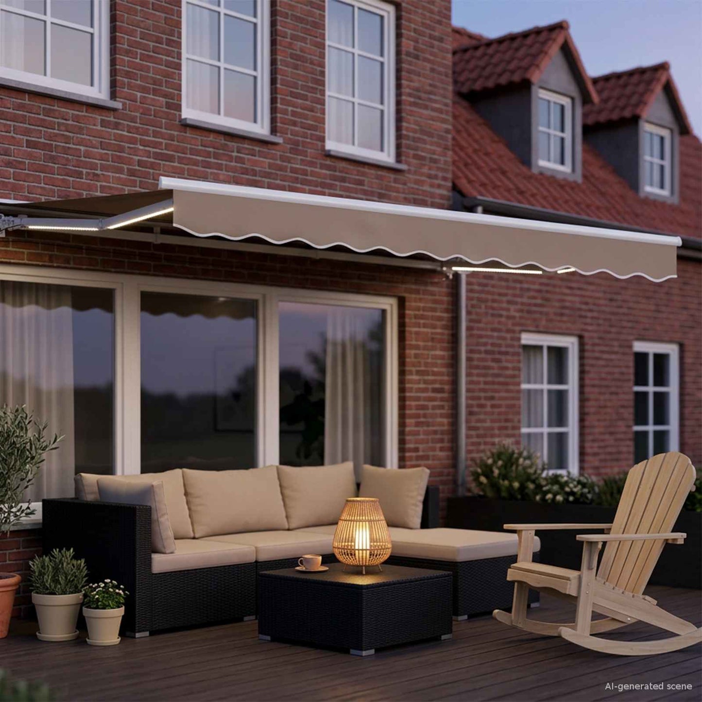 Manueller Markisenrahmen mit LEDs Beige und Weiß 3 x 2 m
