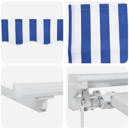 Manueller Markisenrahmen mit LEDs Blau und Weiß 4,5 × 3 m