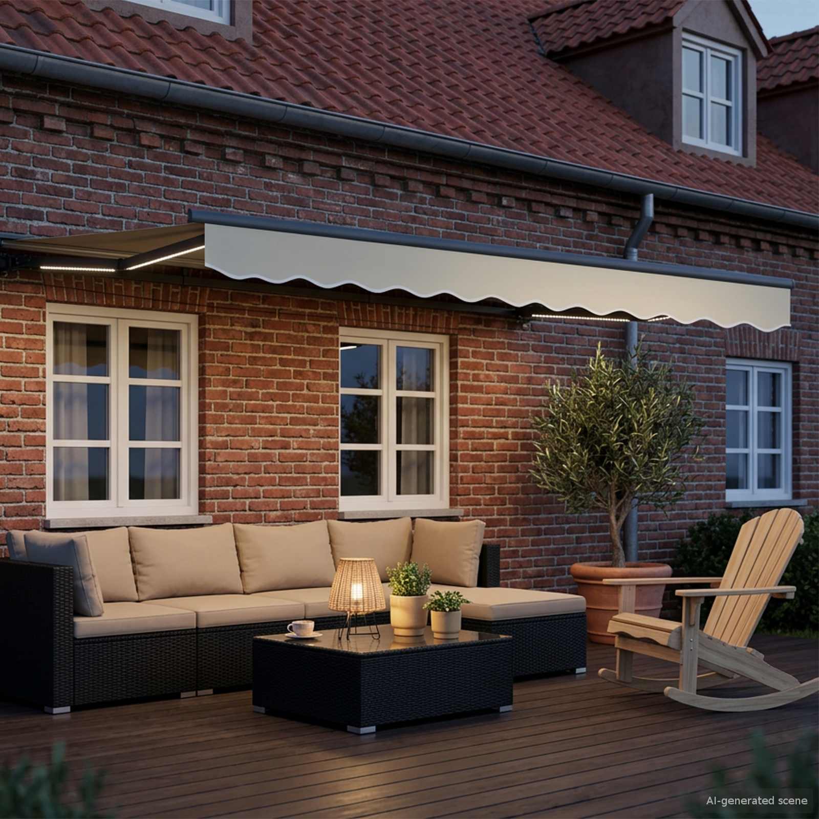 Manueller Markisenrahmen mit LEDs Creme und Anthrazit 3,5 x 2 m