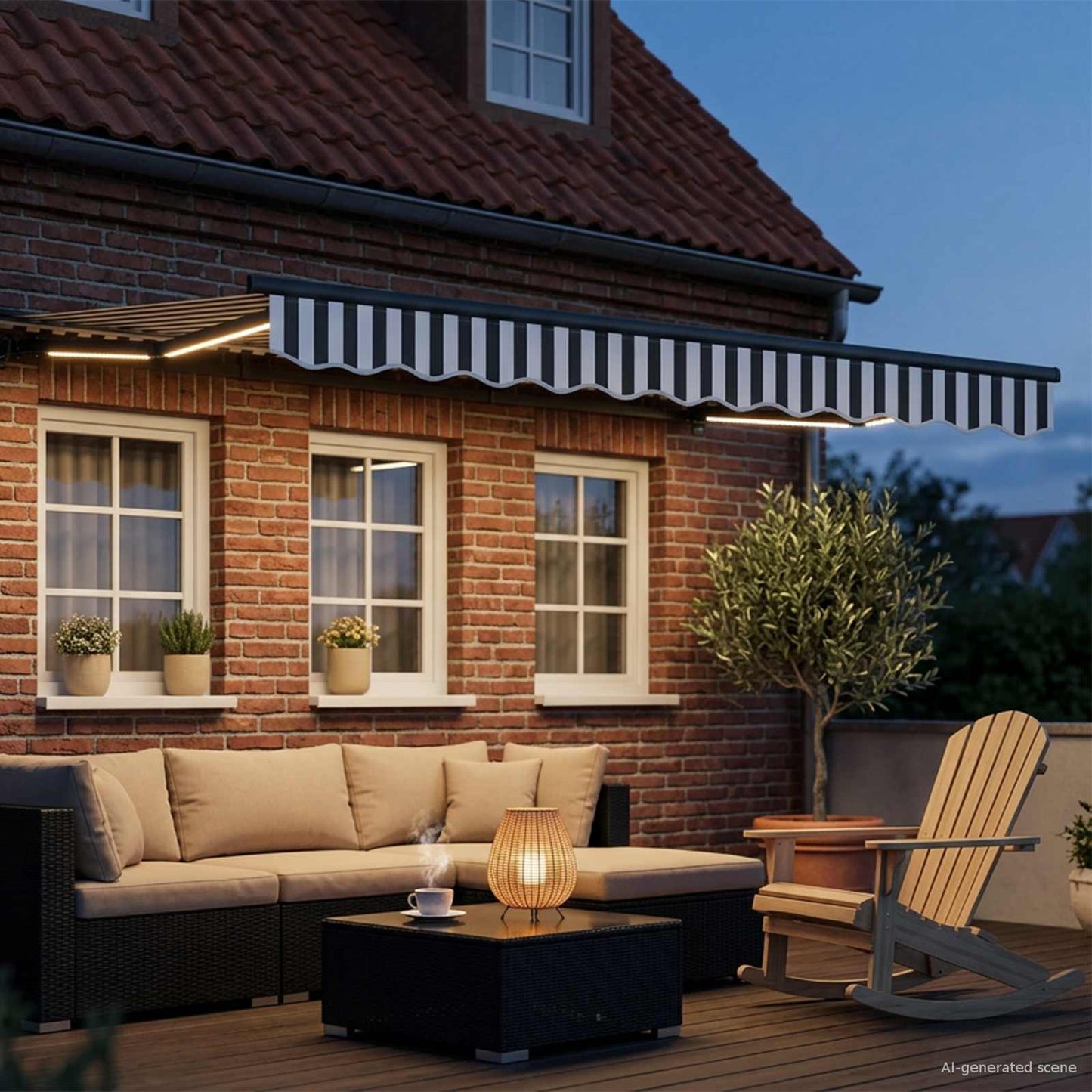 Manueller Markisenrahmen mit LEDs Anthrazit und Weiß 3 x 2,5 m