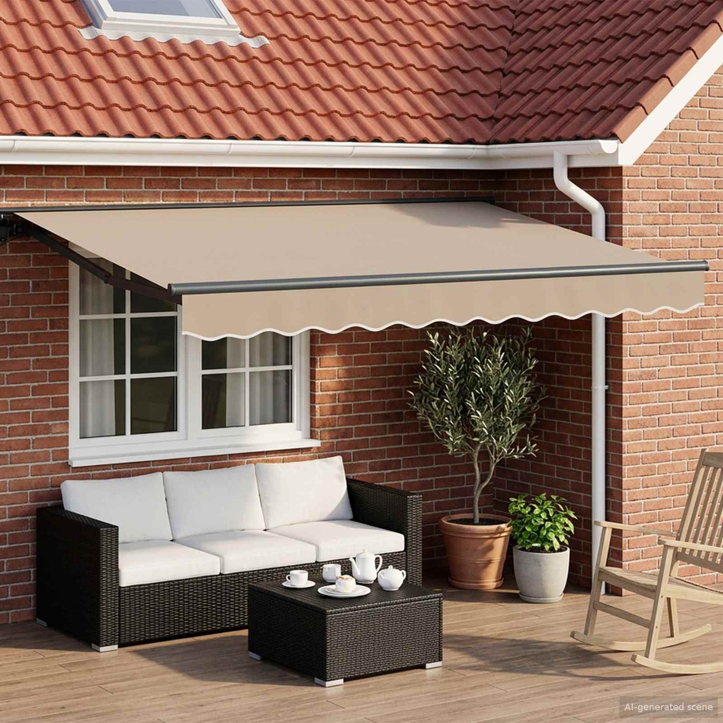 Manueller Markisenrahmen mit LEDs Beige und Anthrazit 3 x 2,5 m