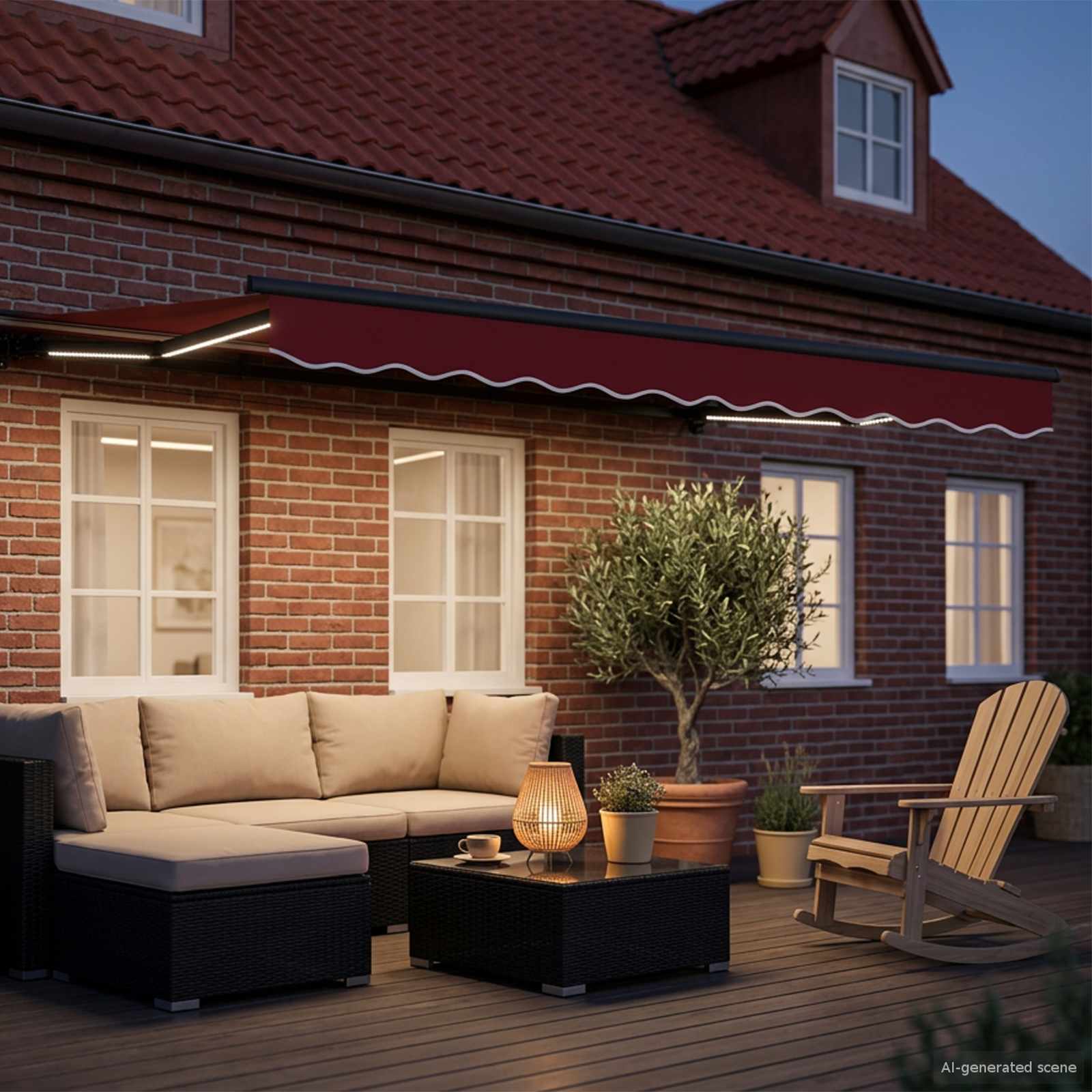 Manueller Markisenrahmen mit LEDs Rot und Anthrazit 3 x 2,5 m
