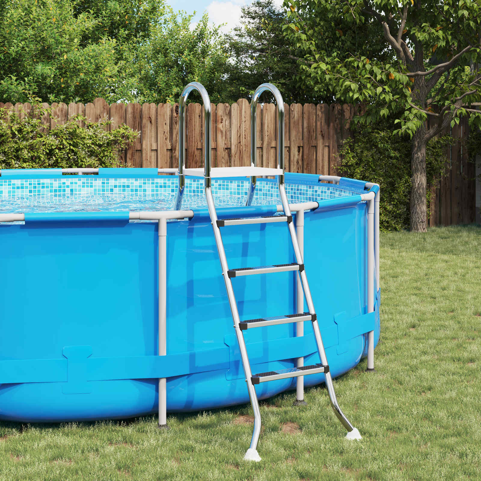 Leiter für Aufstellpools 195 x 150 cm 4-stufig Edelstahl 304