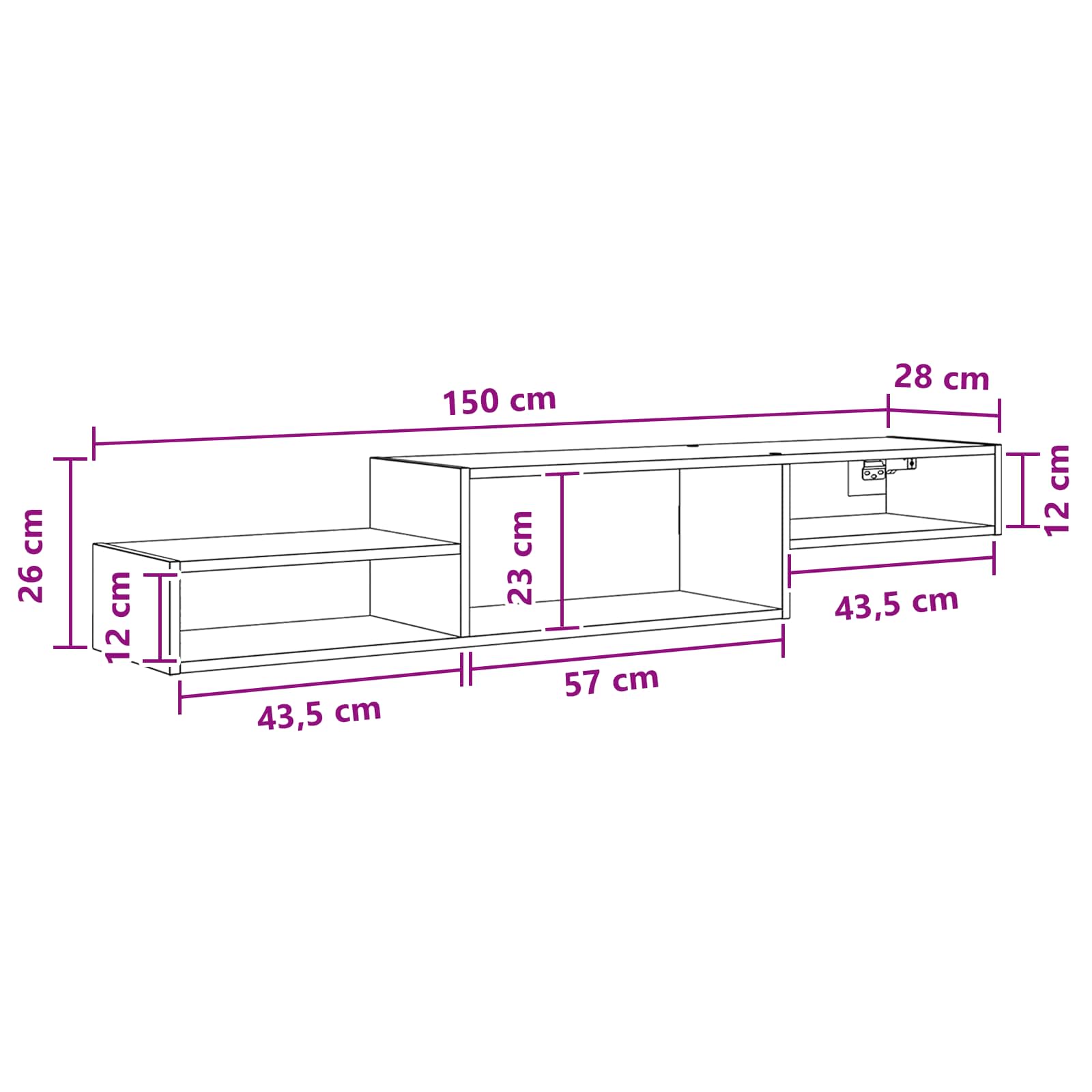 Wandmontierter TV-Schrank Wandhalterung Weiß 150 x 28 x 26 cm