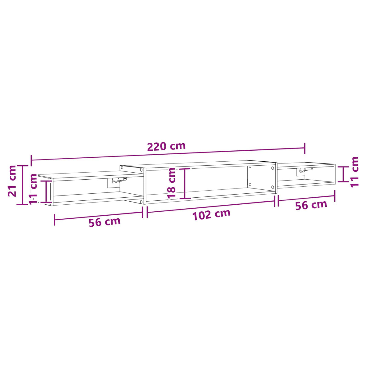 Wandmontierter TV-Schrank Wandhalterung Weiß 220 x 28 x 21 cm