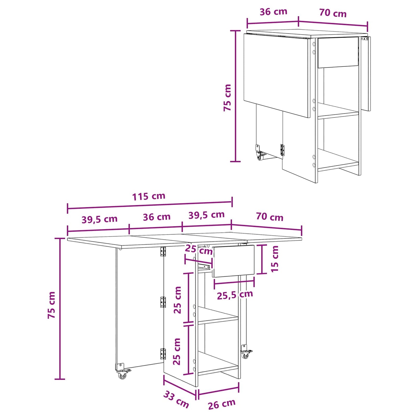 Esstisch 115 x 70 x 75 cm Holzwerkstoff Grau Sonoma