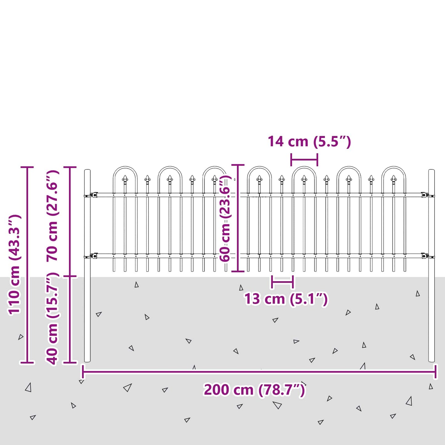 Spitzenbogenzaun DRONTEN 200 x 110 cm Pulverbeschichteter Stahl