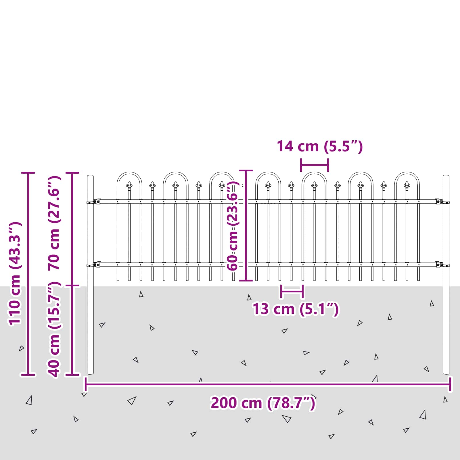 Spitzenbogenzaun DRONTEN 200 x 110 cm Pulverbeschichteter Stahl