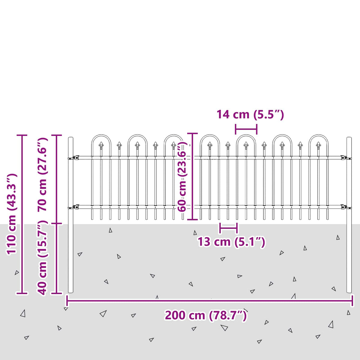 Spitzenbogenzaun DRONTEN 200 x 60 cm Pulverbeschichteter Stahl