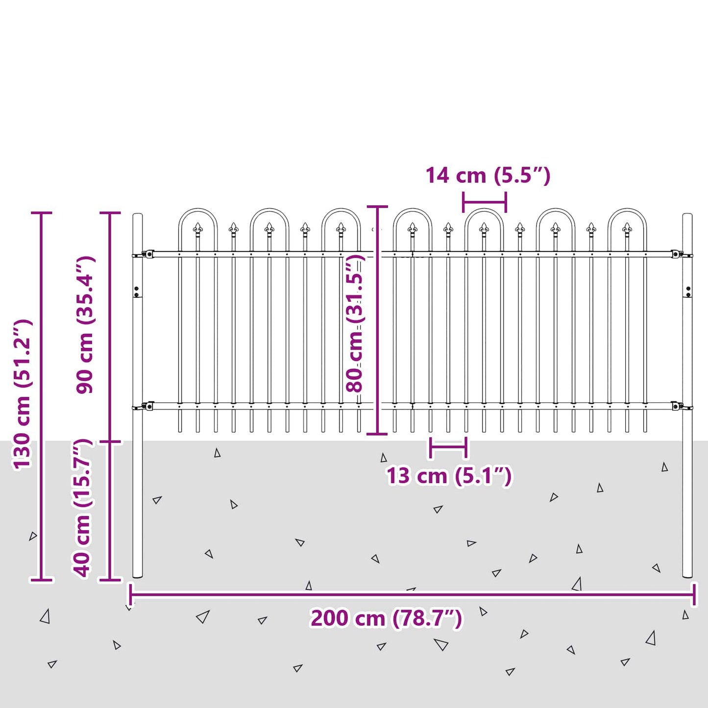 Spitzenbogenzaun DRONTEN 200 x 130 cm Pulverbeschichteter Stahl