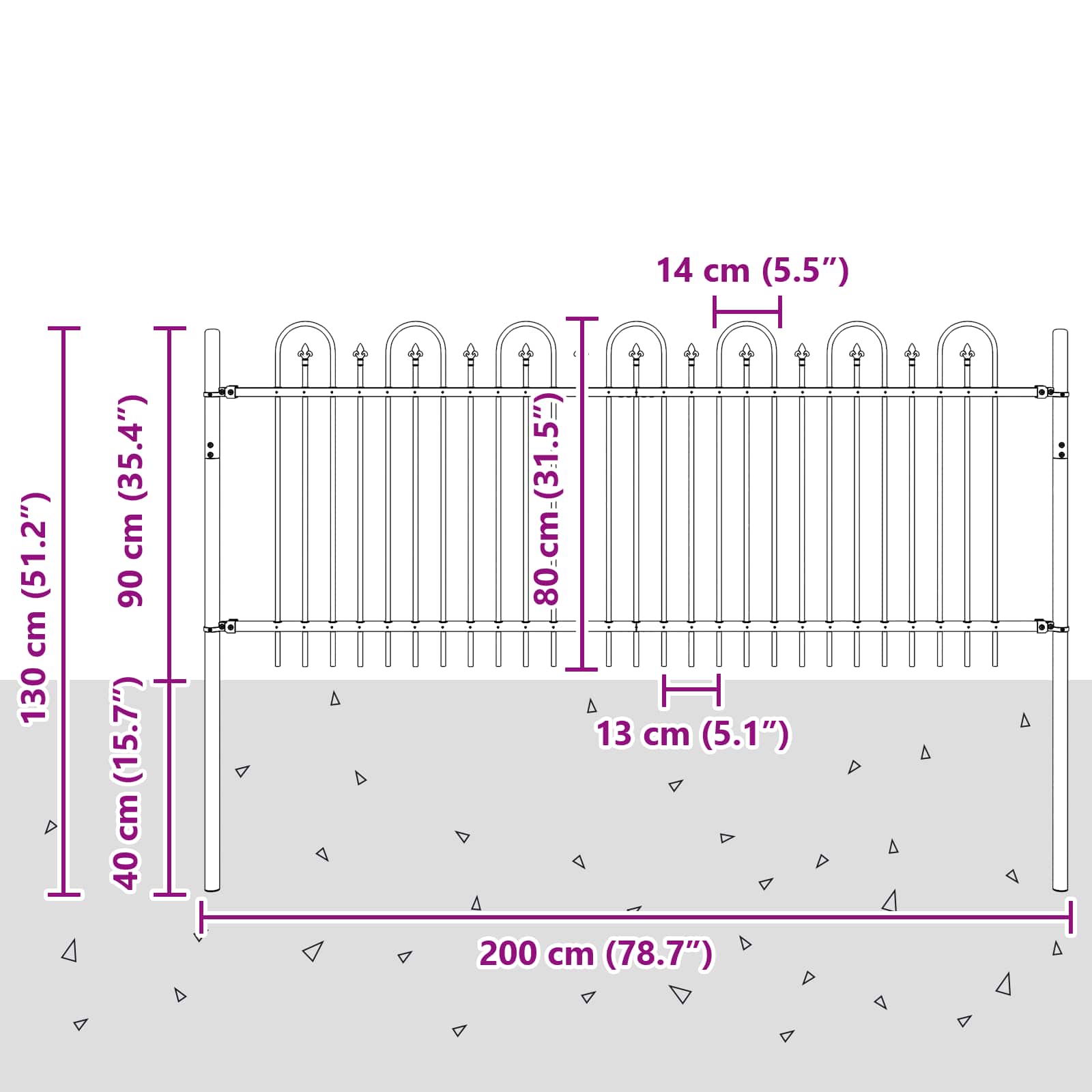 Spitzenbogenzaun DRONTEN 200 x 130 cm Pulverbeschichteter Stahl