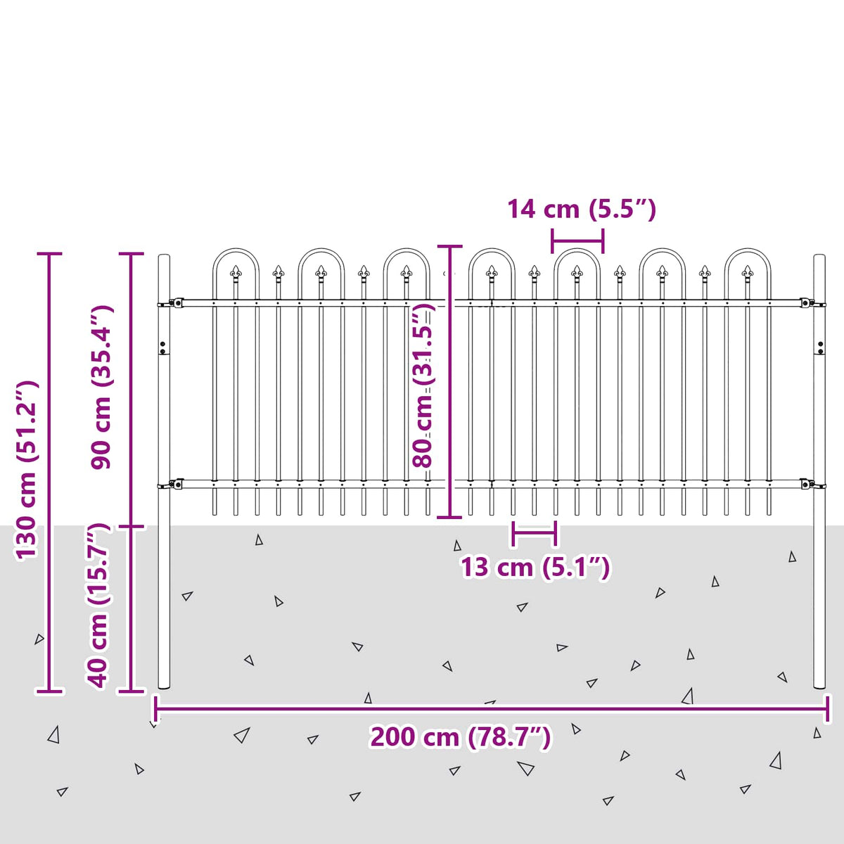 Spitzenbogenzaun DRONTEN 200 x 80 cm Pulverbeschichteter Stahl