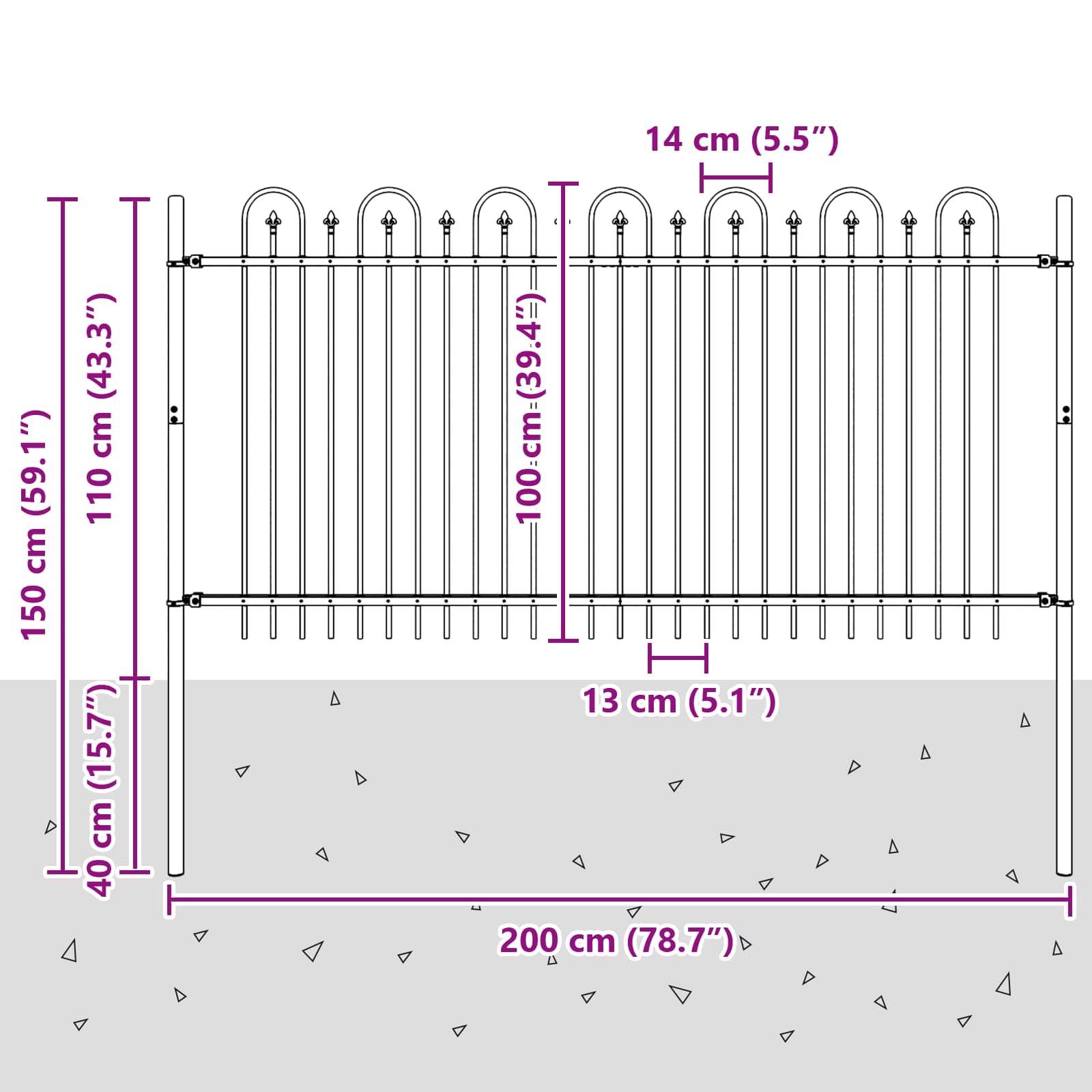 Spitzenbogenzaun DRONTEN 200 x 150 cm Pulverbeschichteter Stahl