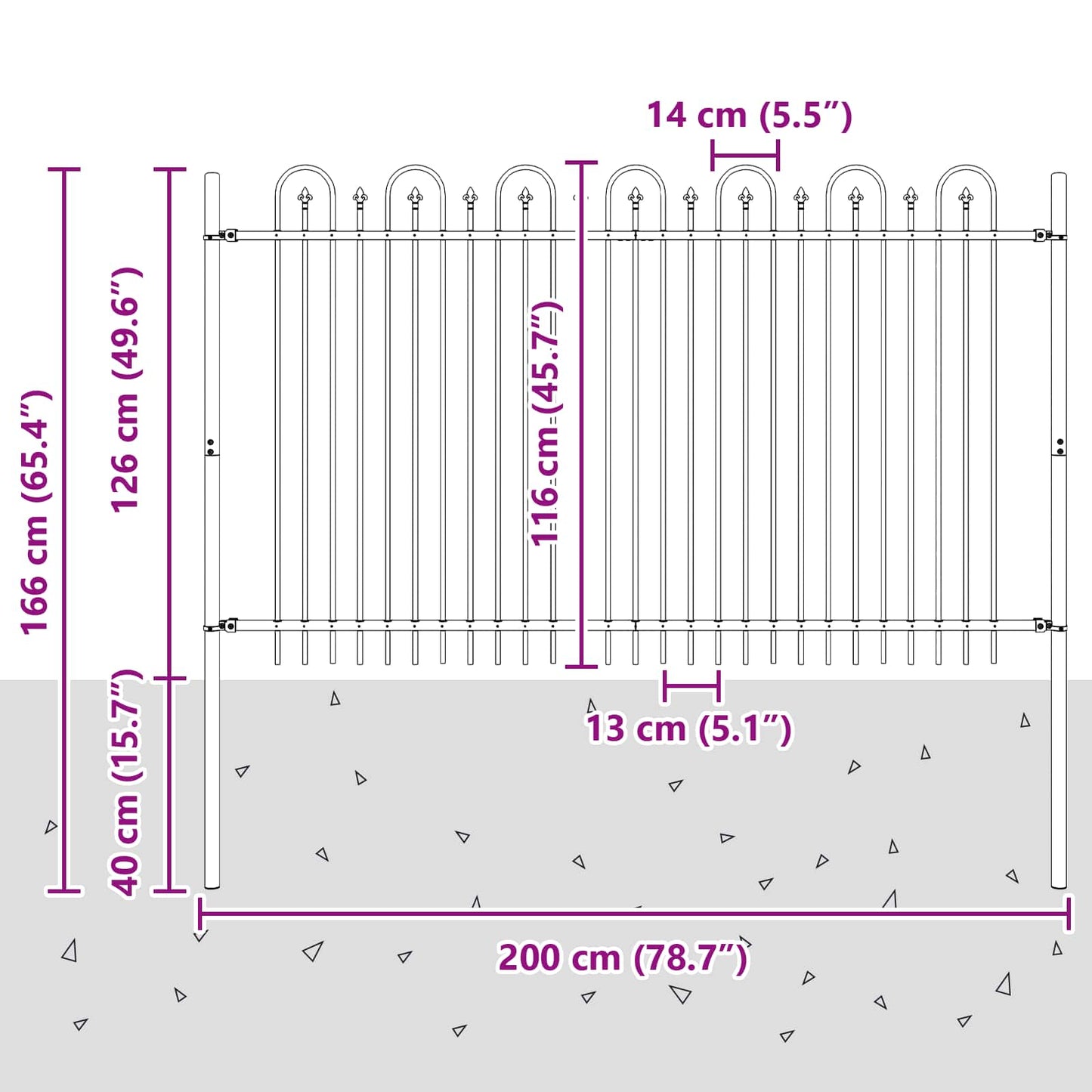 Spitzenbogenzaun DRONTEN 200 x 166 cm Pulverbeschichteter Stahl