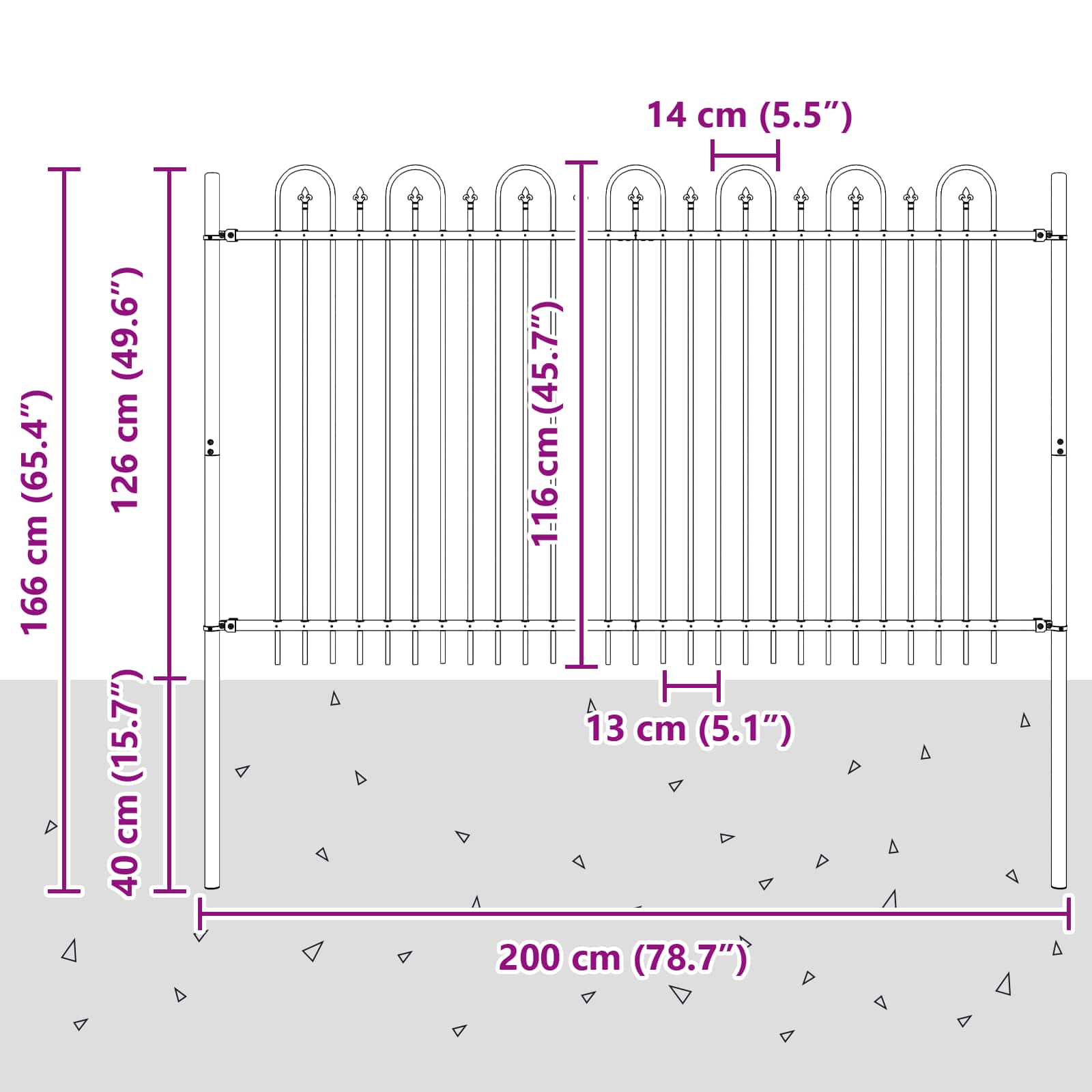 Spitzenbogenzaun DRONTEN 200 x 166 cm Pulverbeschichteter Stahl