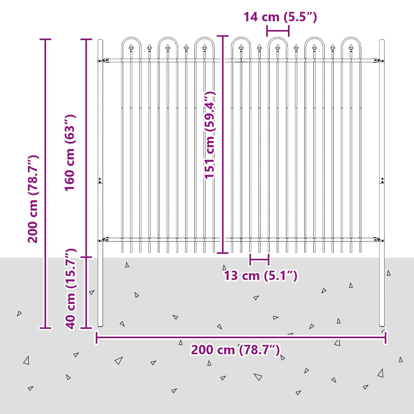 Spitzenbogenzaun DRONTEN 200 x 200 cm Pulverbeschichteter Stahl