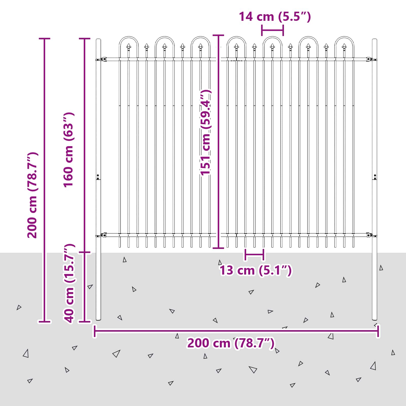 Spitzenbogenzaun DRONTEN 200 x 200 cm Pulverbeschichteter Stahl