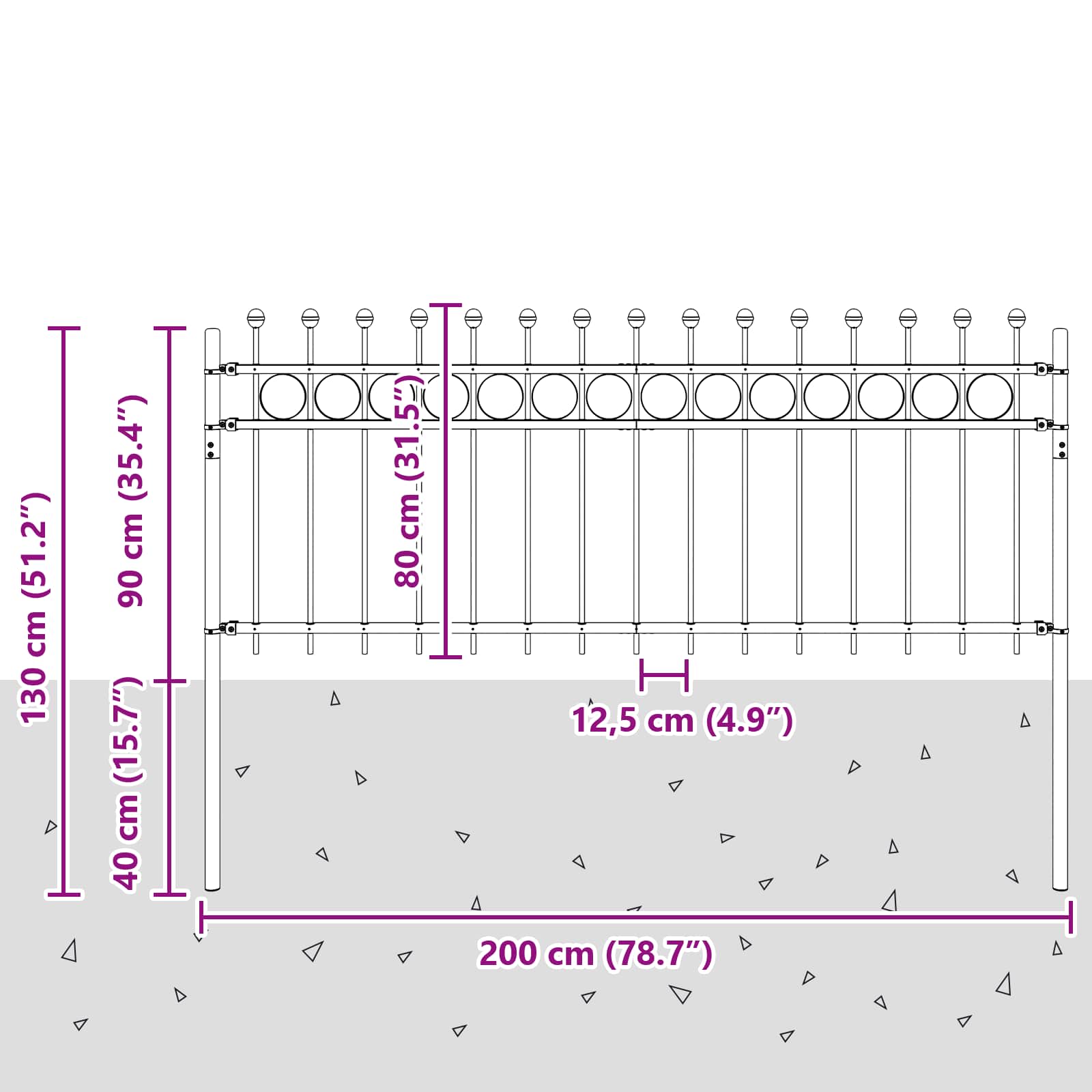 Ringzaun TILBURG 200 x 130 cm Pulverbeschichteter Stahl Schwarz