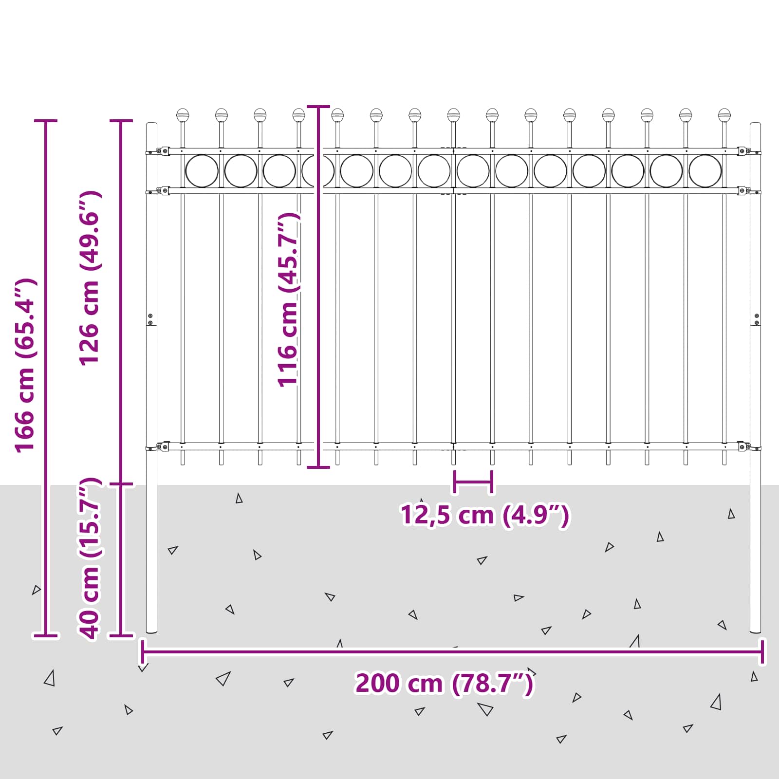 Ringzaun TILBURG 200 x 166 cm Pulverbeschichteter Stahl Schwarz