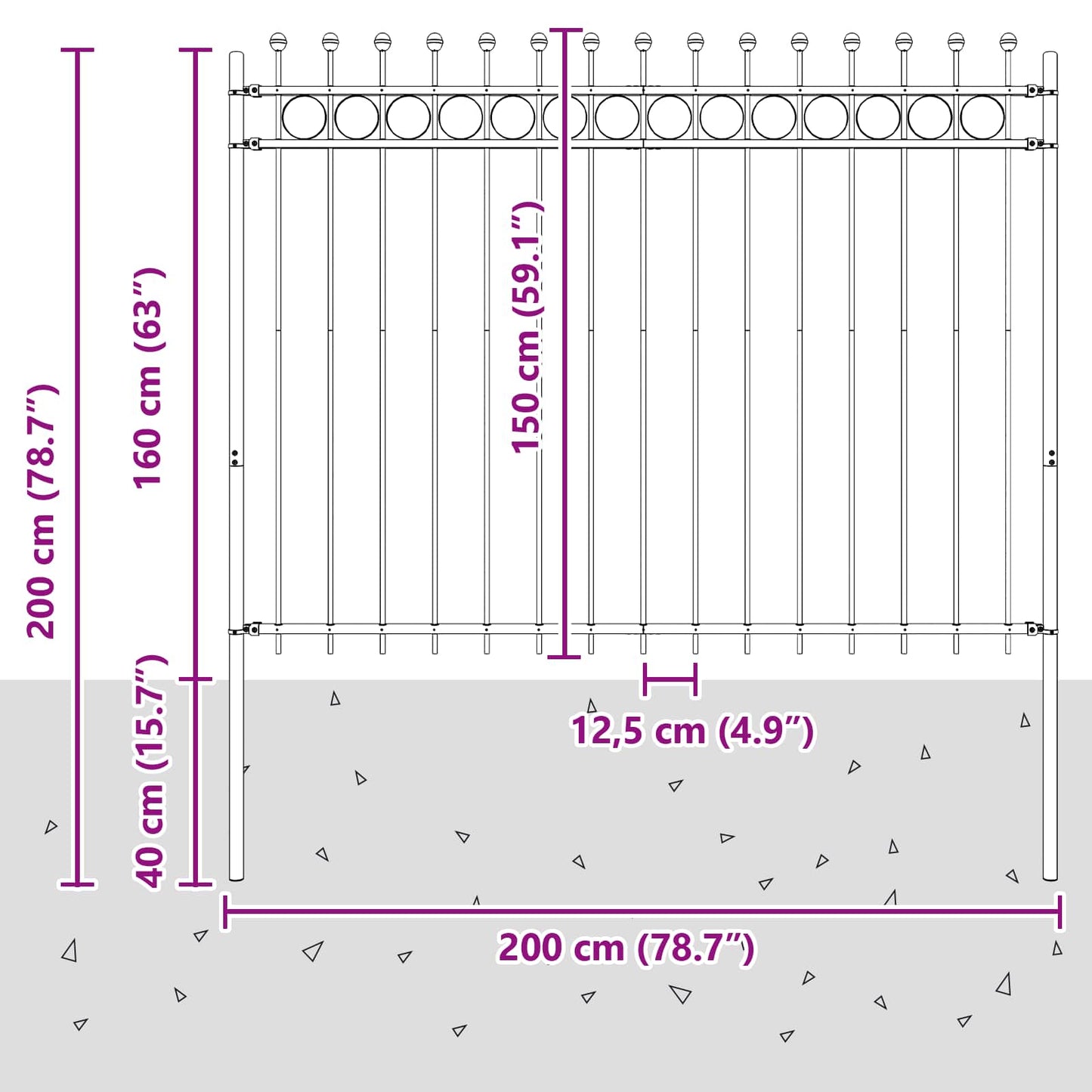 Ringzaun TILBURG 200 x 200 cm Pulverbeschichteter Stahl Schwarz