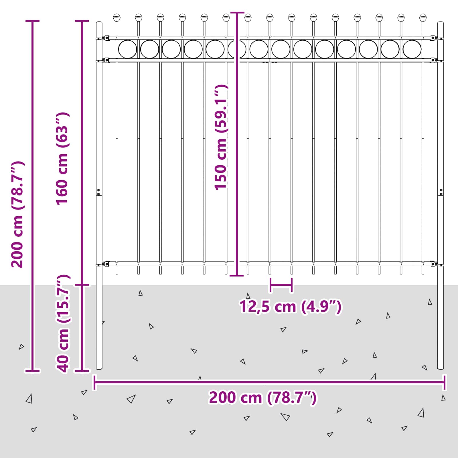 Ringzaun TILBURG 200 x 200 cm Pulverbeschichteter Stahl Schwarz