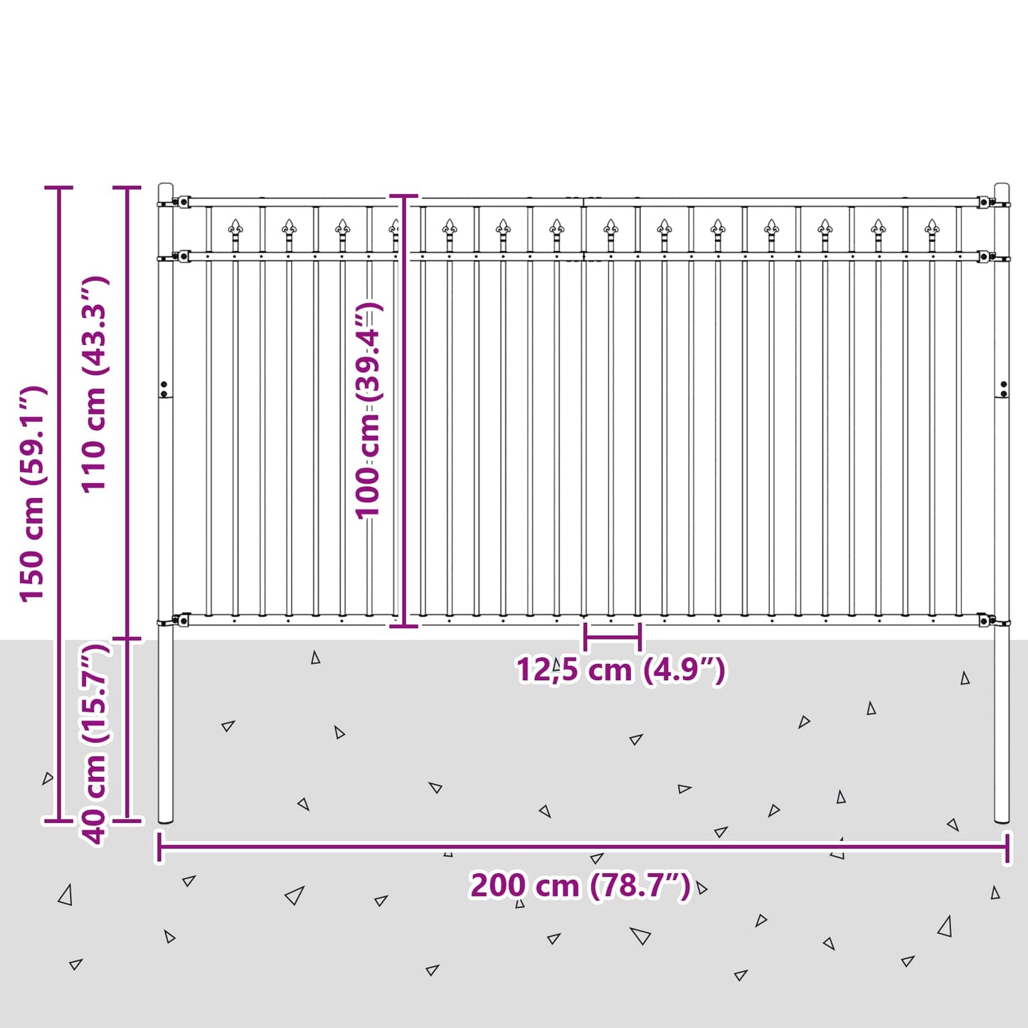 Spitzenzaun BAARLO 200 x 150 cm Pulverbeschichteter Stahl