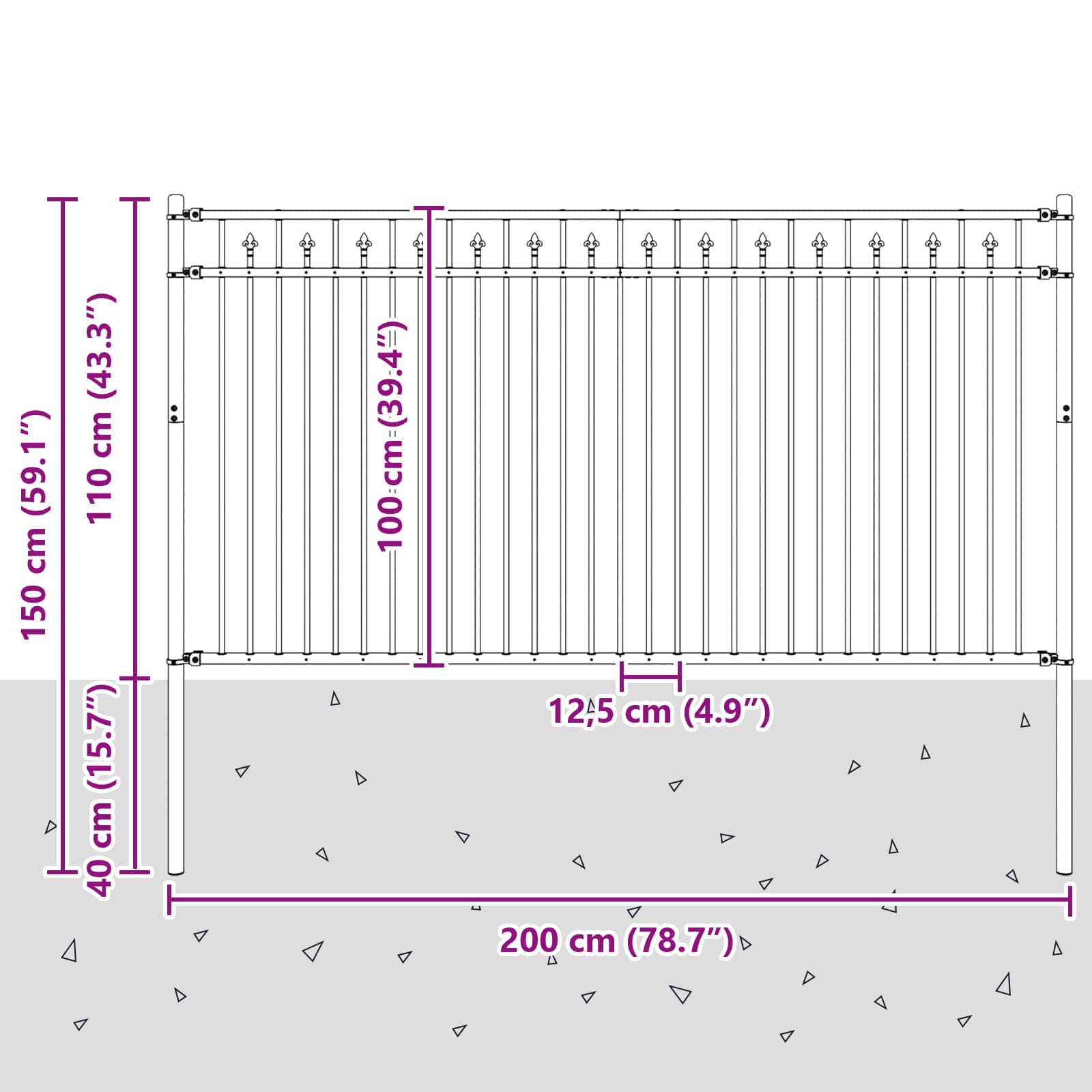 Spitzenzaun BAARLO 200 x 150 cm Pulverbeschichteter Stahl