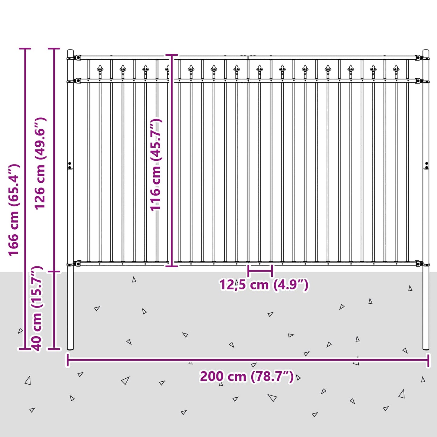 Spitzenzaun BAARLO 200 x 166 cm Pulverbeschichteter Stahl