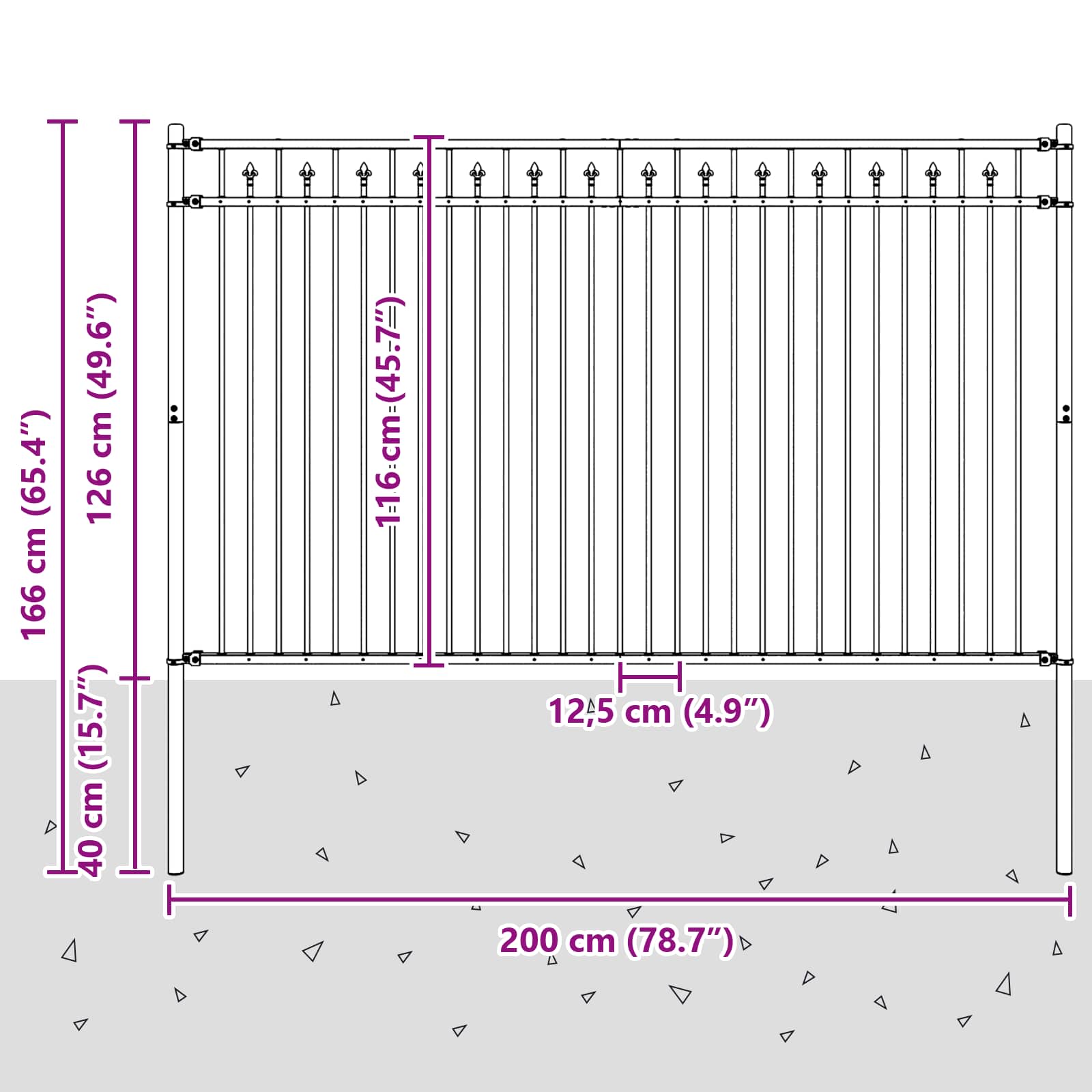 Spitzenzaun BAARLO 200 x 166 cm Pulverbeschichteter Stahl