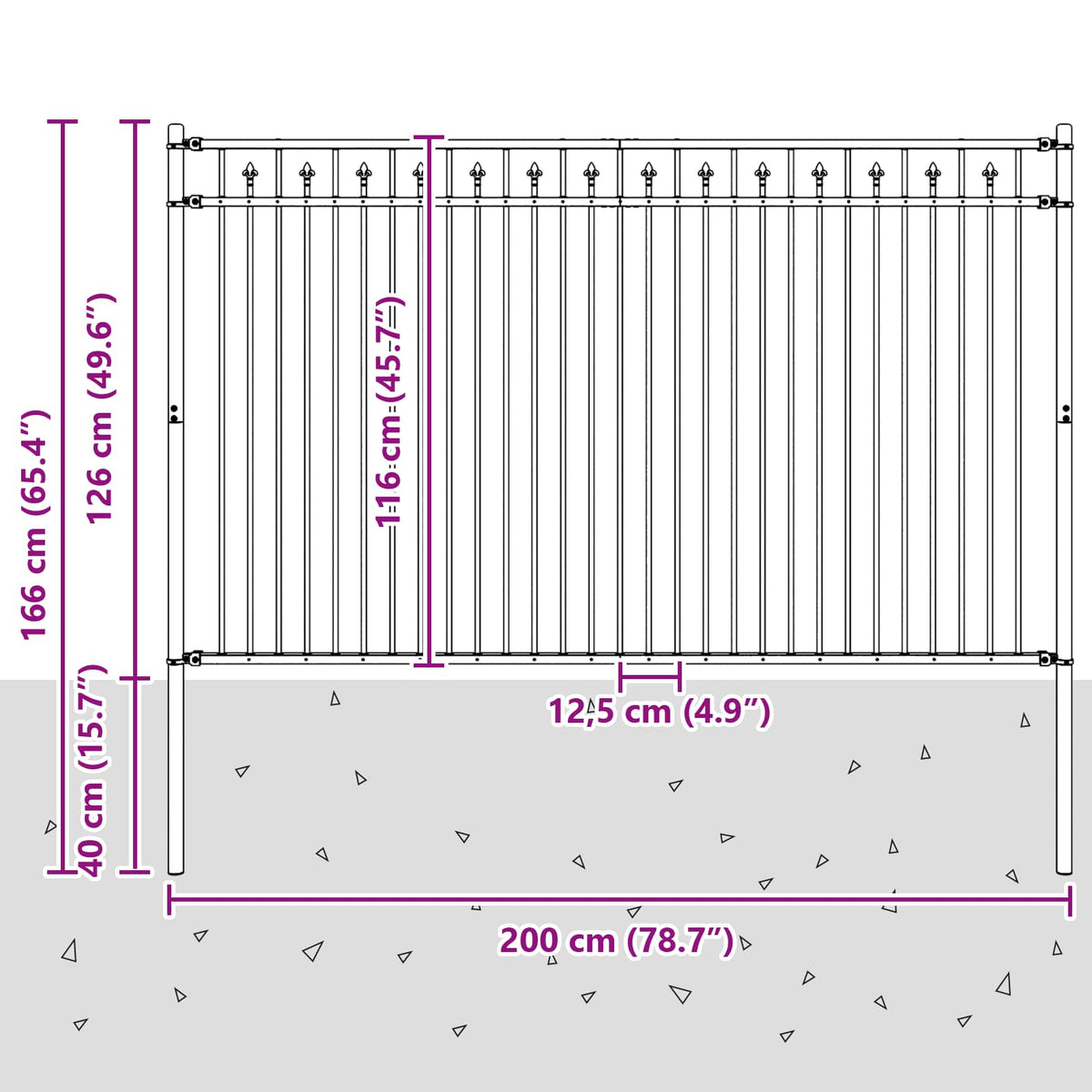 Spitzenzaun BAARLO 200 x 116 cm Pulverbeschichteter Stahl