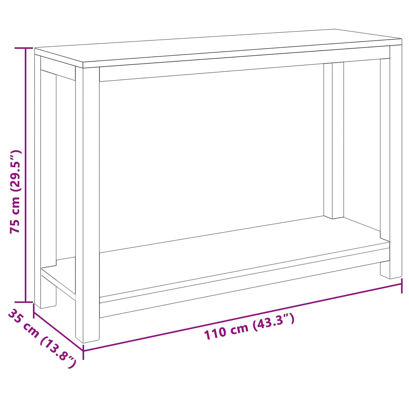 Konsolentisch Natur 110 x 35 x 75 cm Massivholz Teak