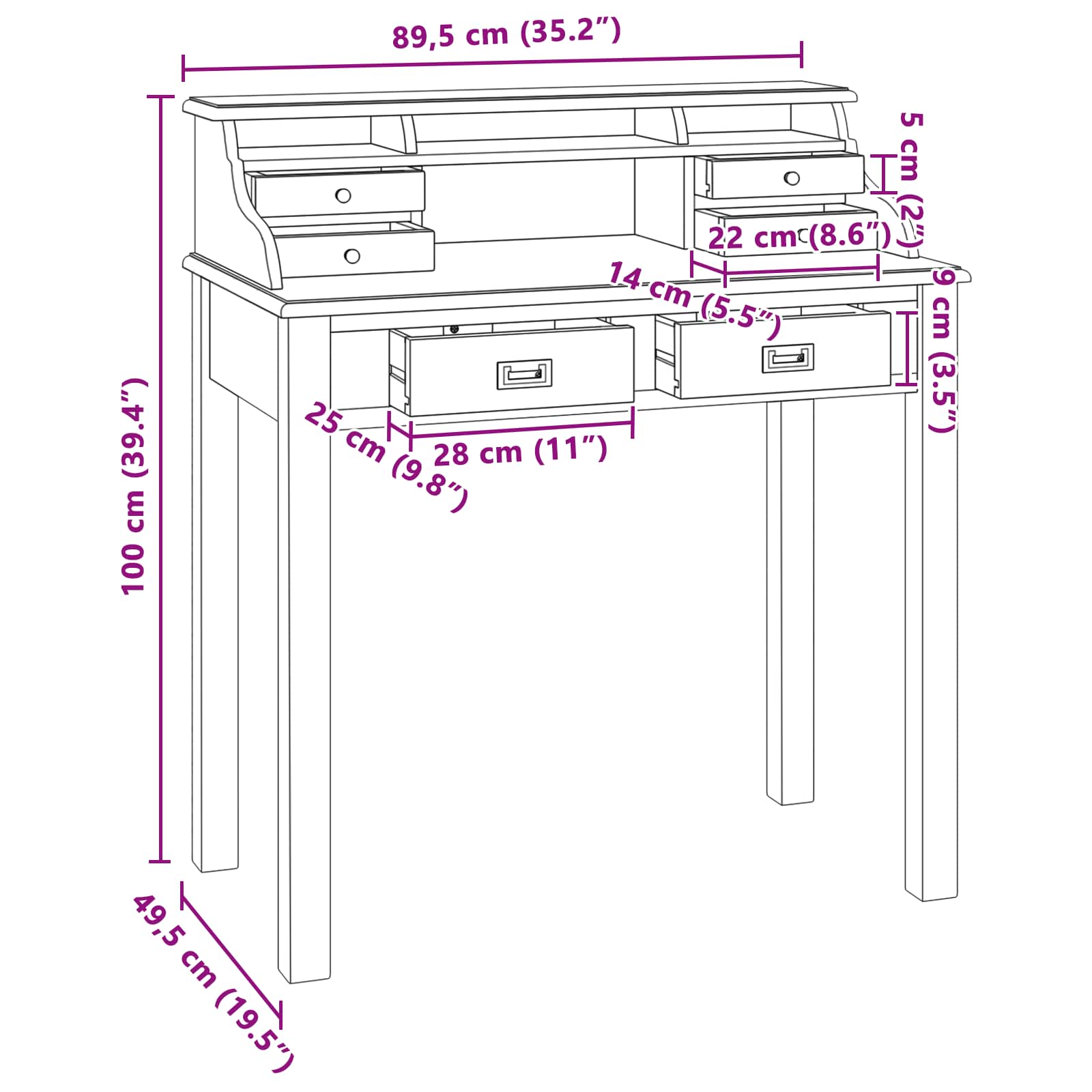 Schreibtisch Natur 89,5 x 49,5 x 100 cm Massivholz Teak