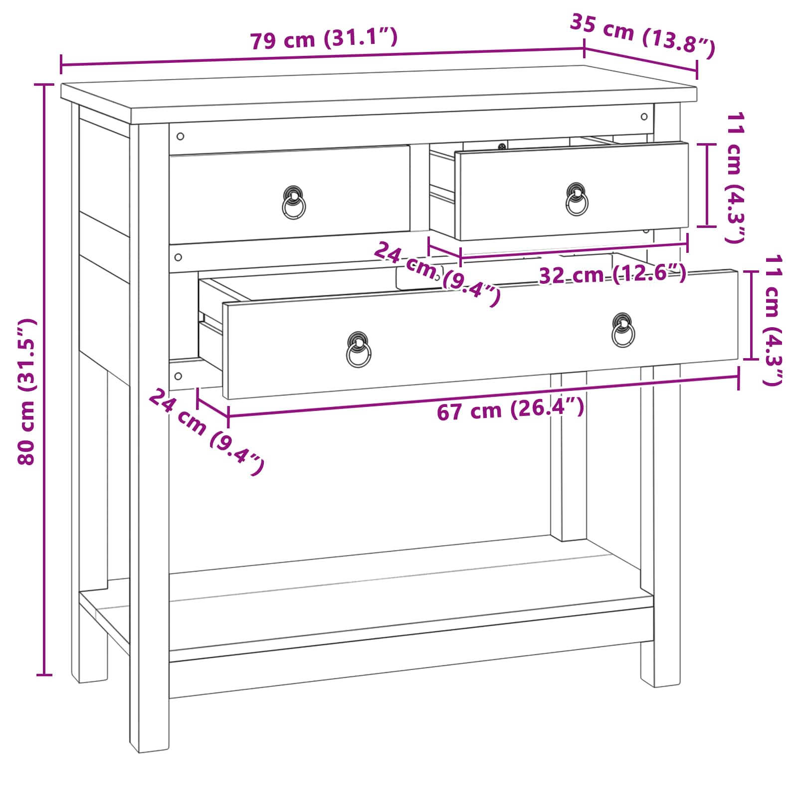 Sideboard Natur 79 x 35 x 80 cm Massivholz Teak