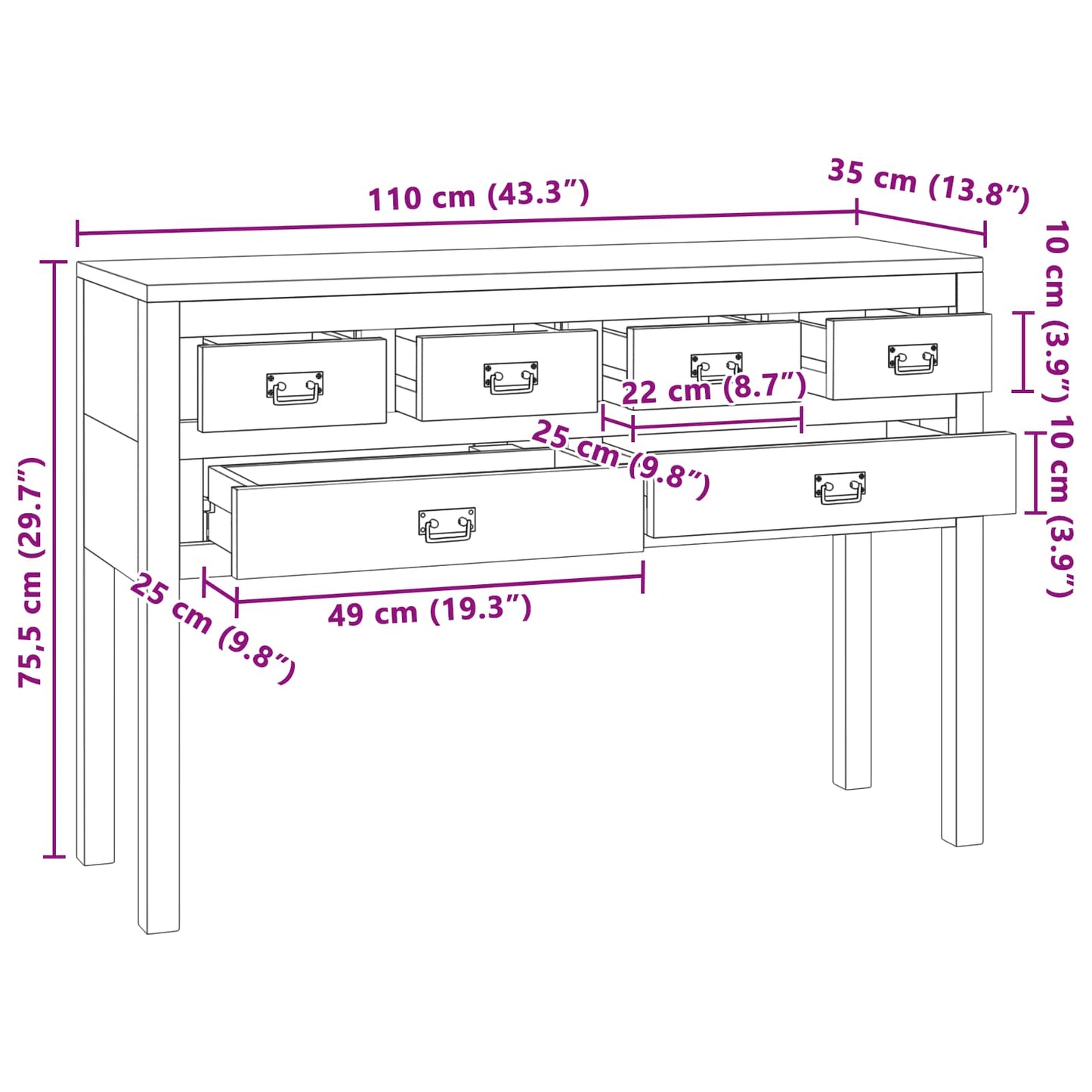 Sideboard Natur 110 x 35 x 75,5 cm Massivholz Teak